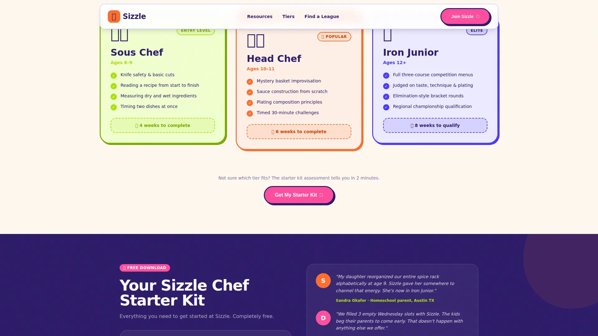 Kids Cooking League Landing Page Template