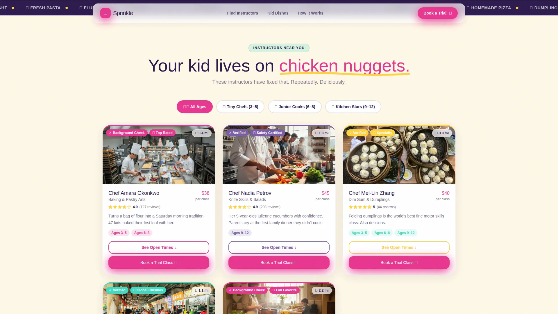Kids Cooking Instructor Directory Landing Page