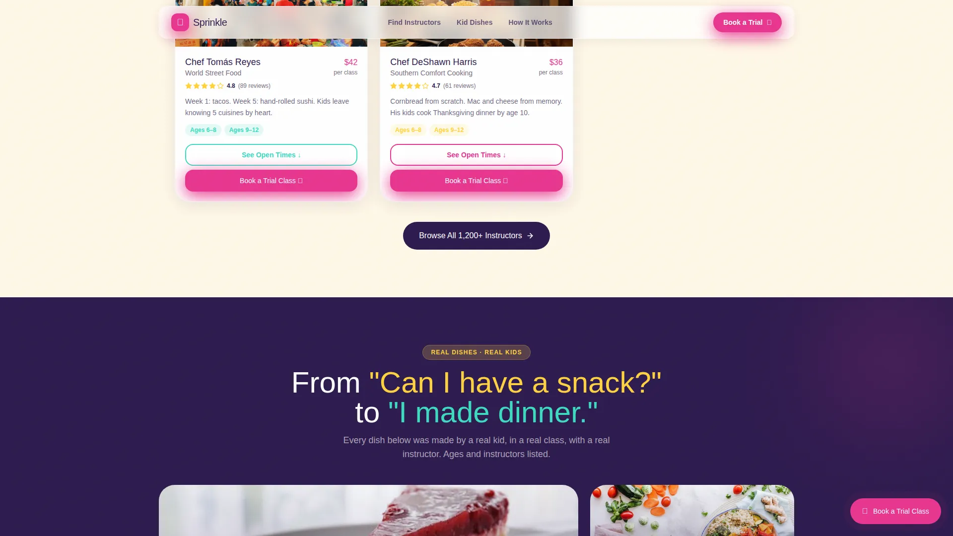 Kids Cooking Instructor Directory Landing Page