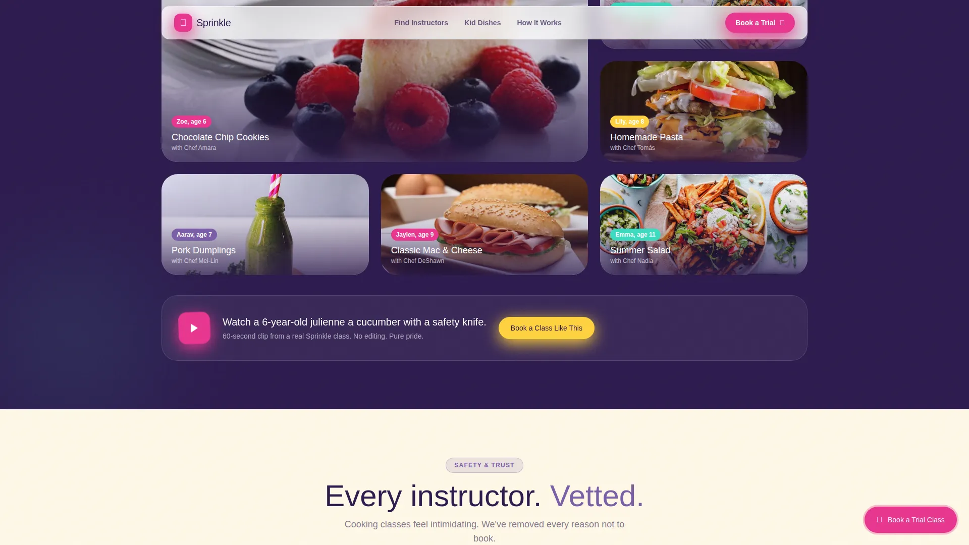Kids Cooking Instructor Directory Landing Page