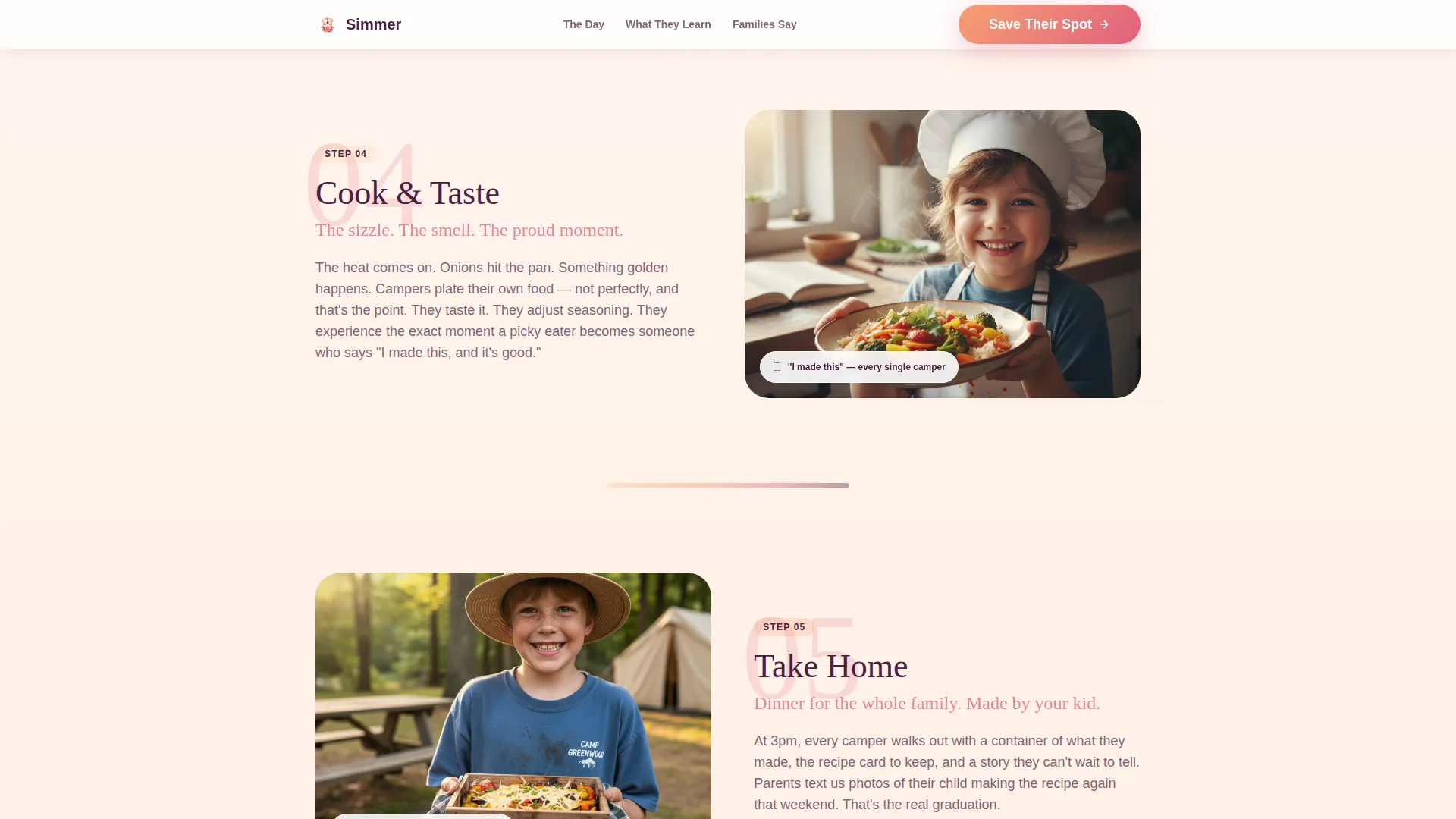 Kids Cooking Summer Camp Landing Page Template