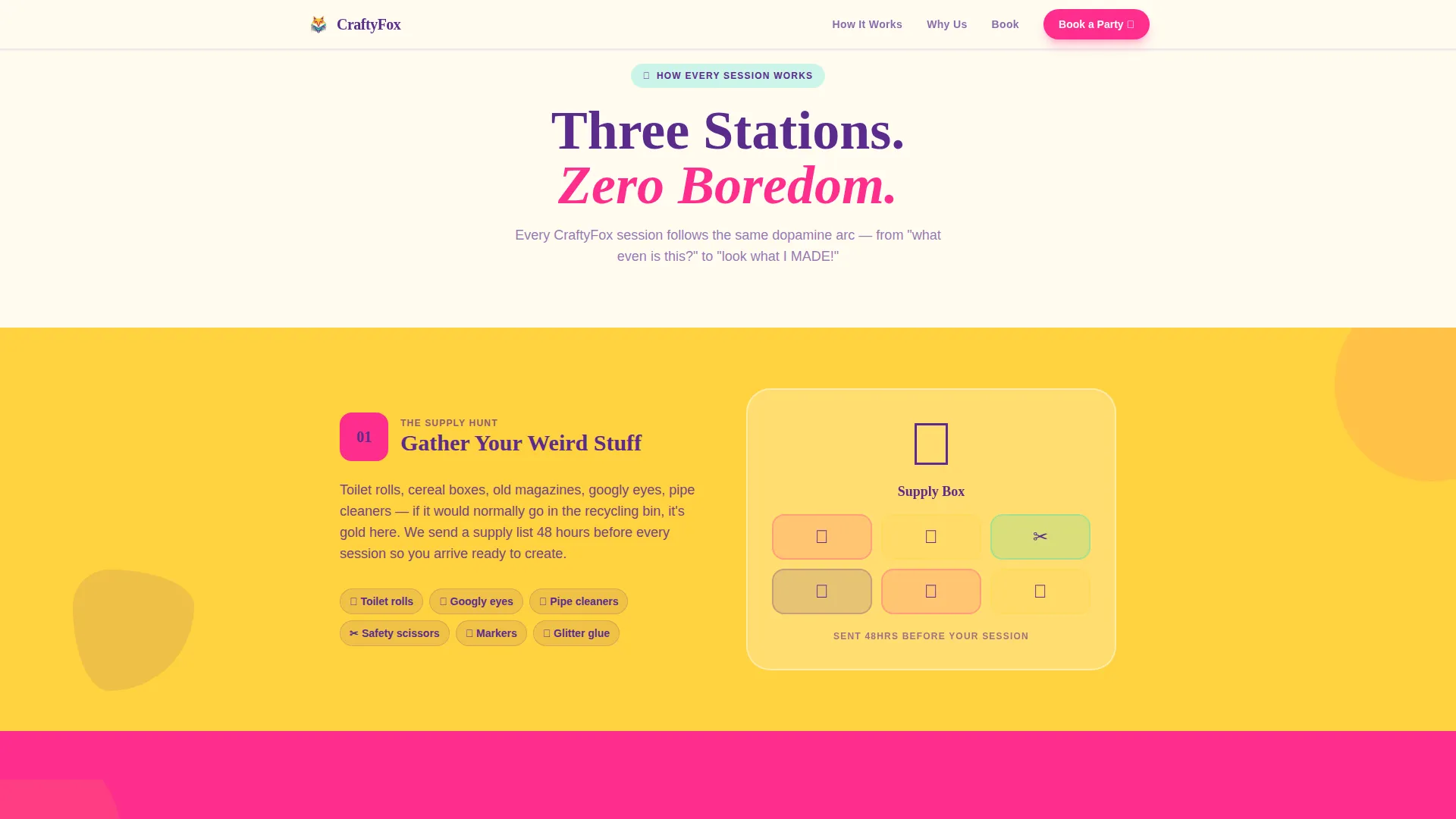 Kids Crafting Landing Page Template for Party Bookings