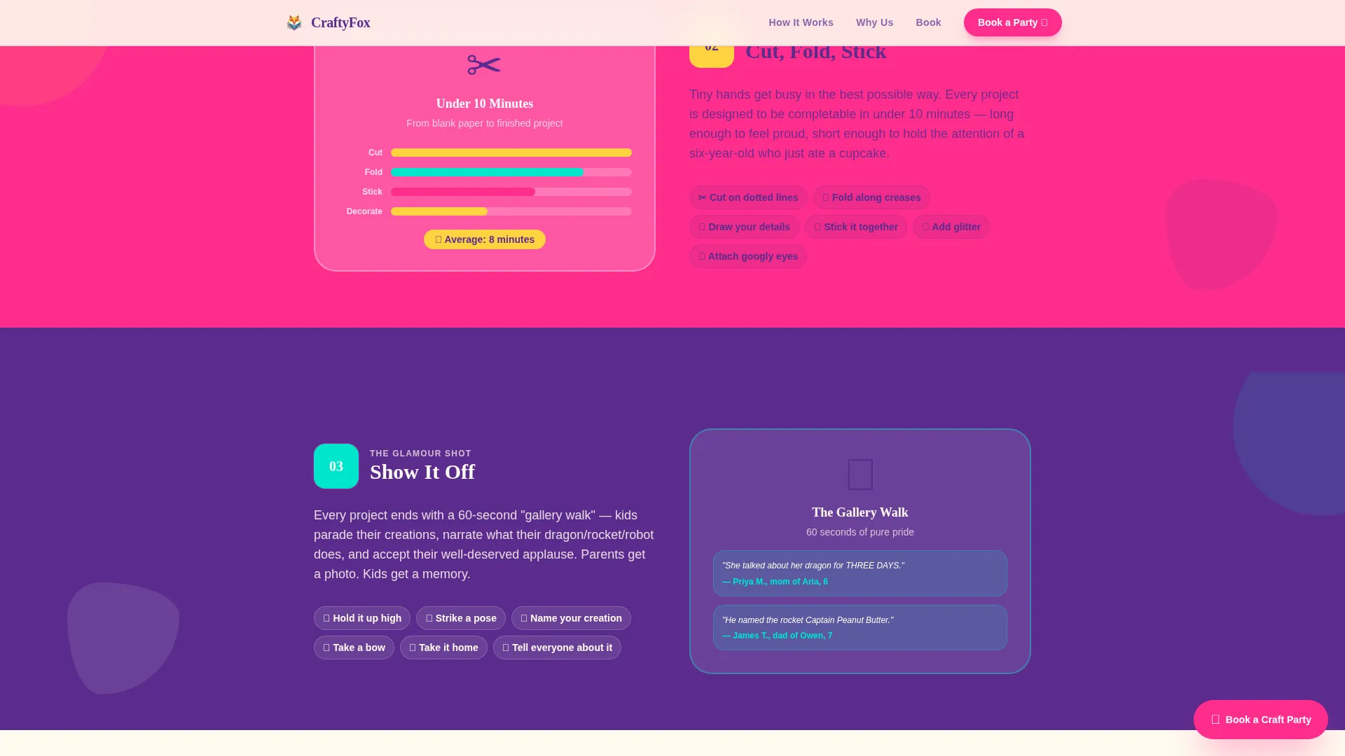 Kids Crafting Landing Page Template for Party Bookings