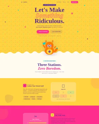 Kids Crafting Landing Page Template for Party Bookings