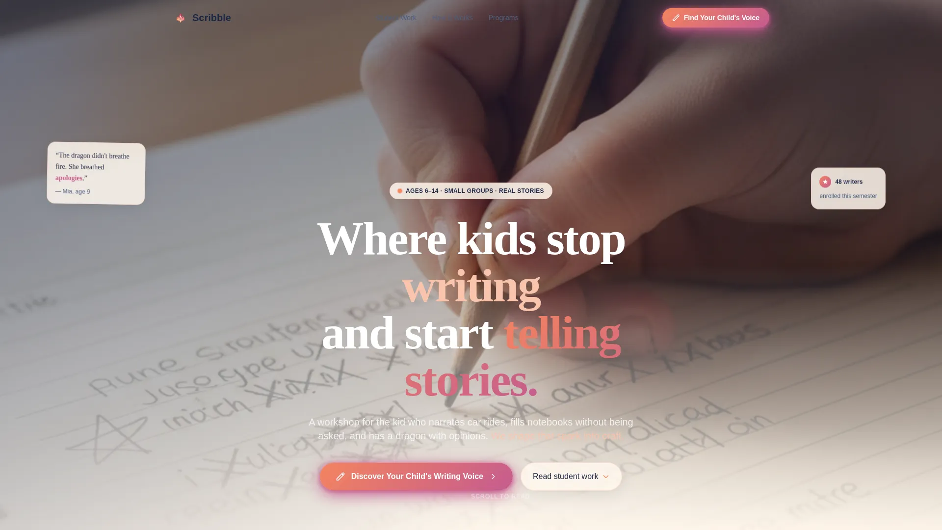 Kids Creative Writing Landing Page Template
