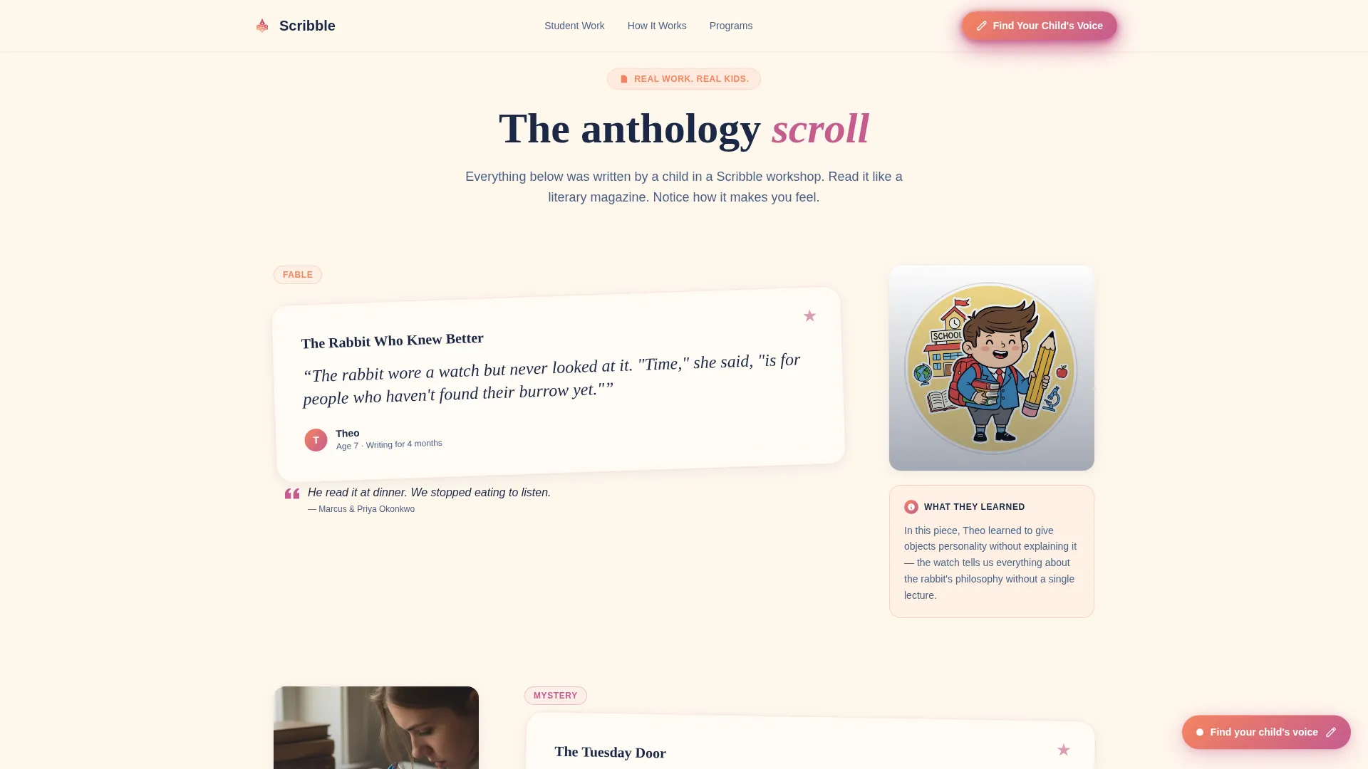 Kids Creative Writing Landing Page Template