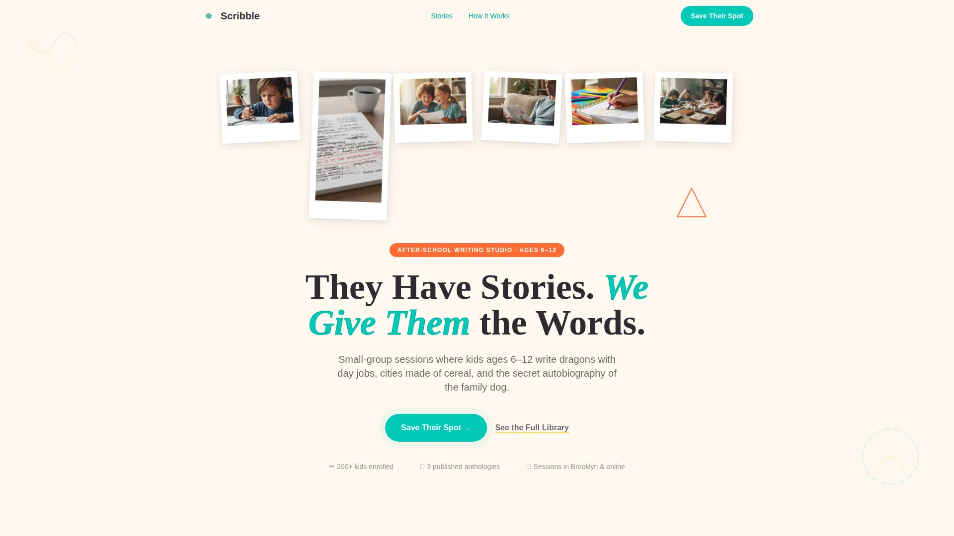 Kids Creative Writing Landing Page Template
