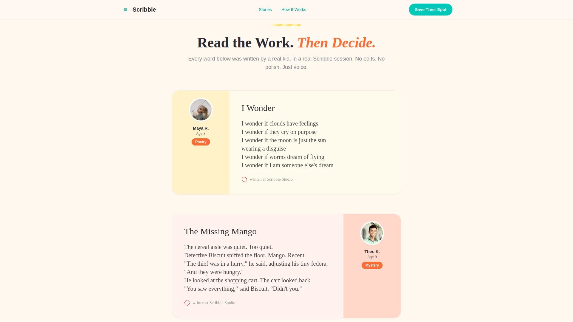 Kids Creative Writing Landing Page Template