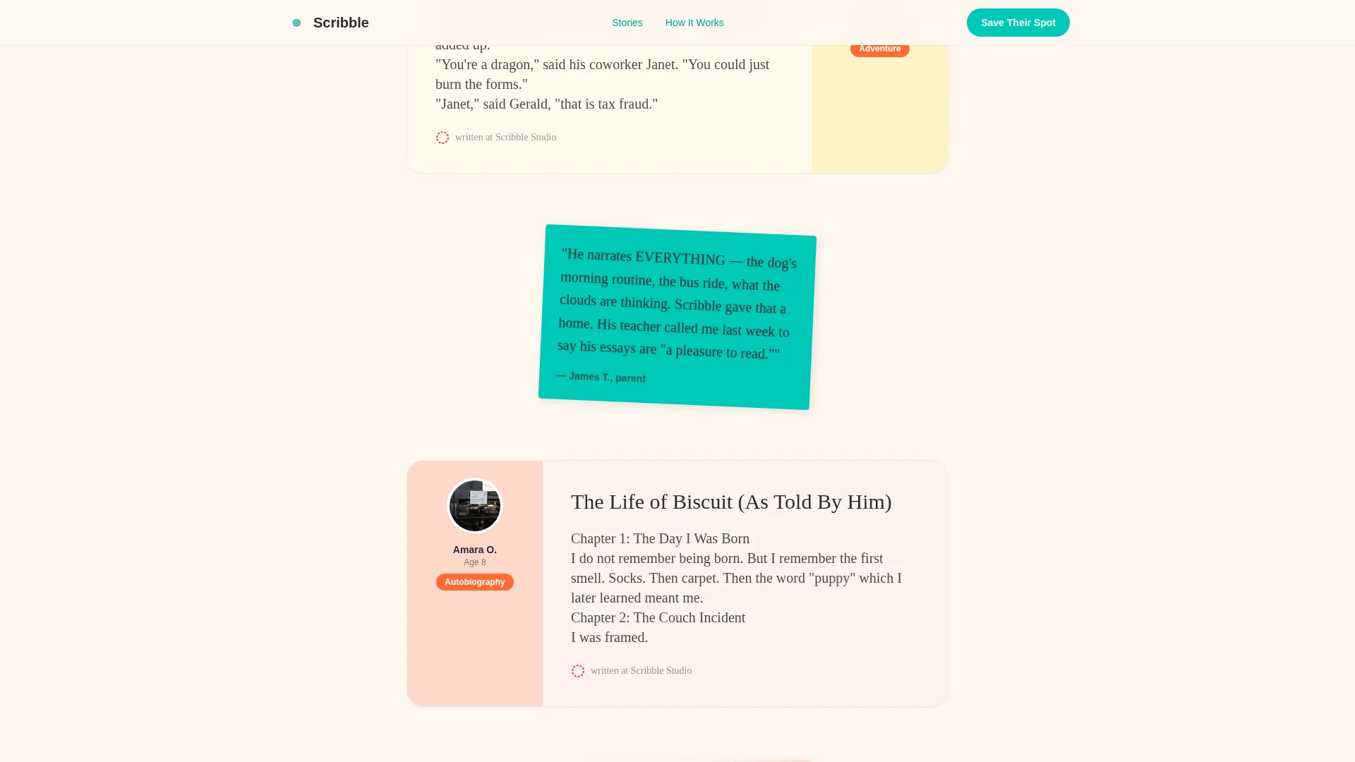 Kids Creative Writing Landing Page Template