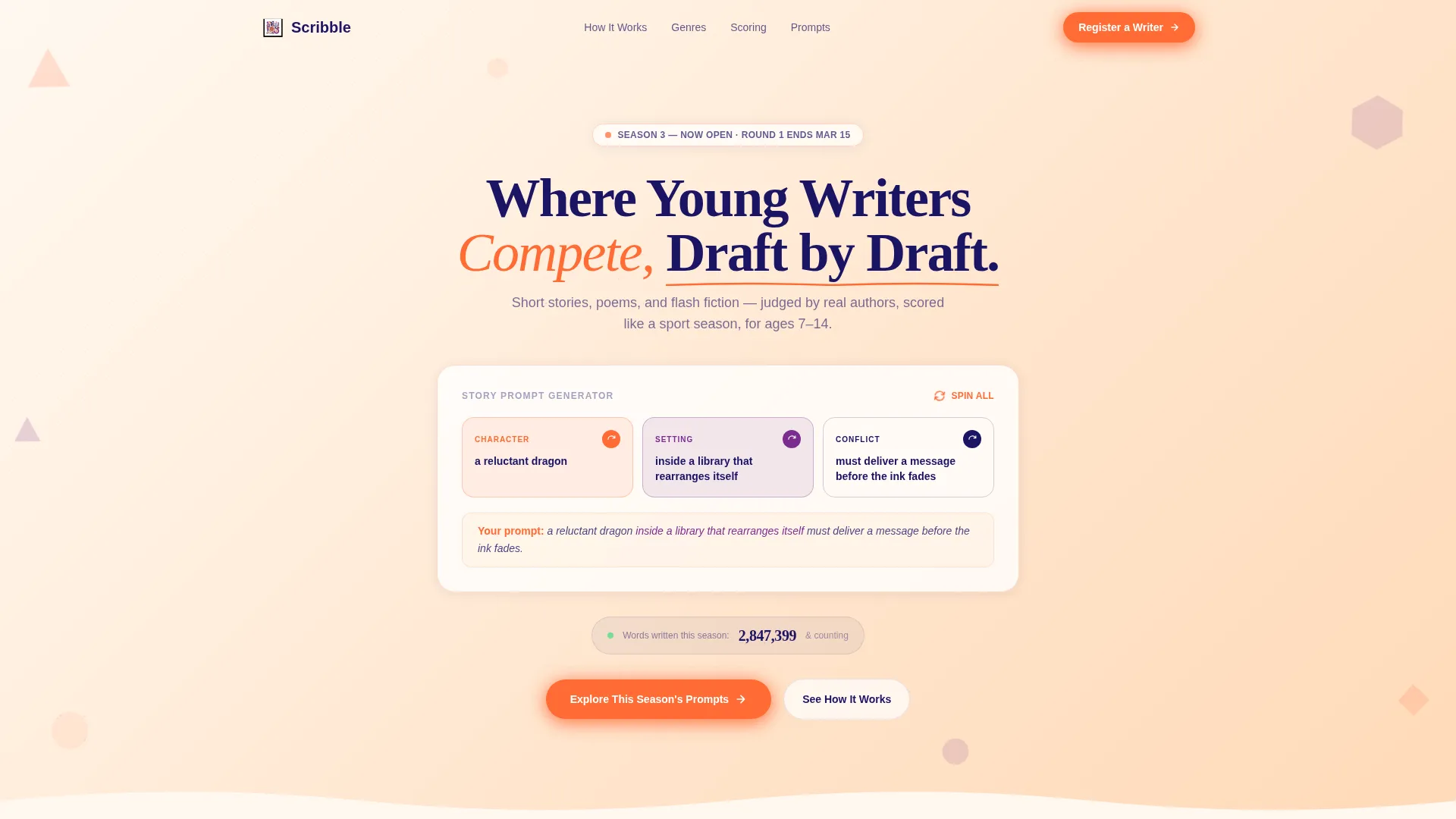 Kids Creative Writing Competition Landing Page