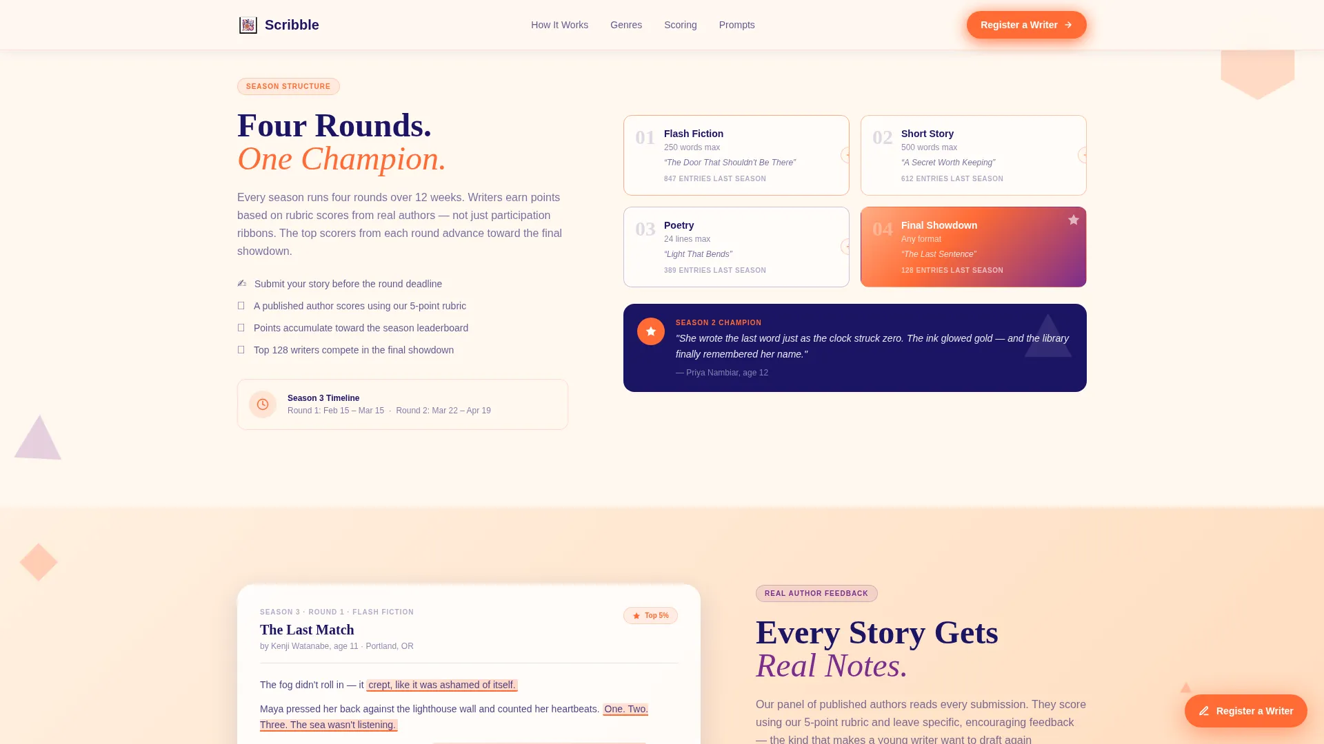 Kids Creative Writing Competition Landing Page