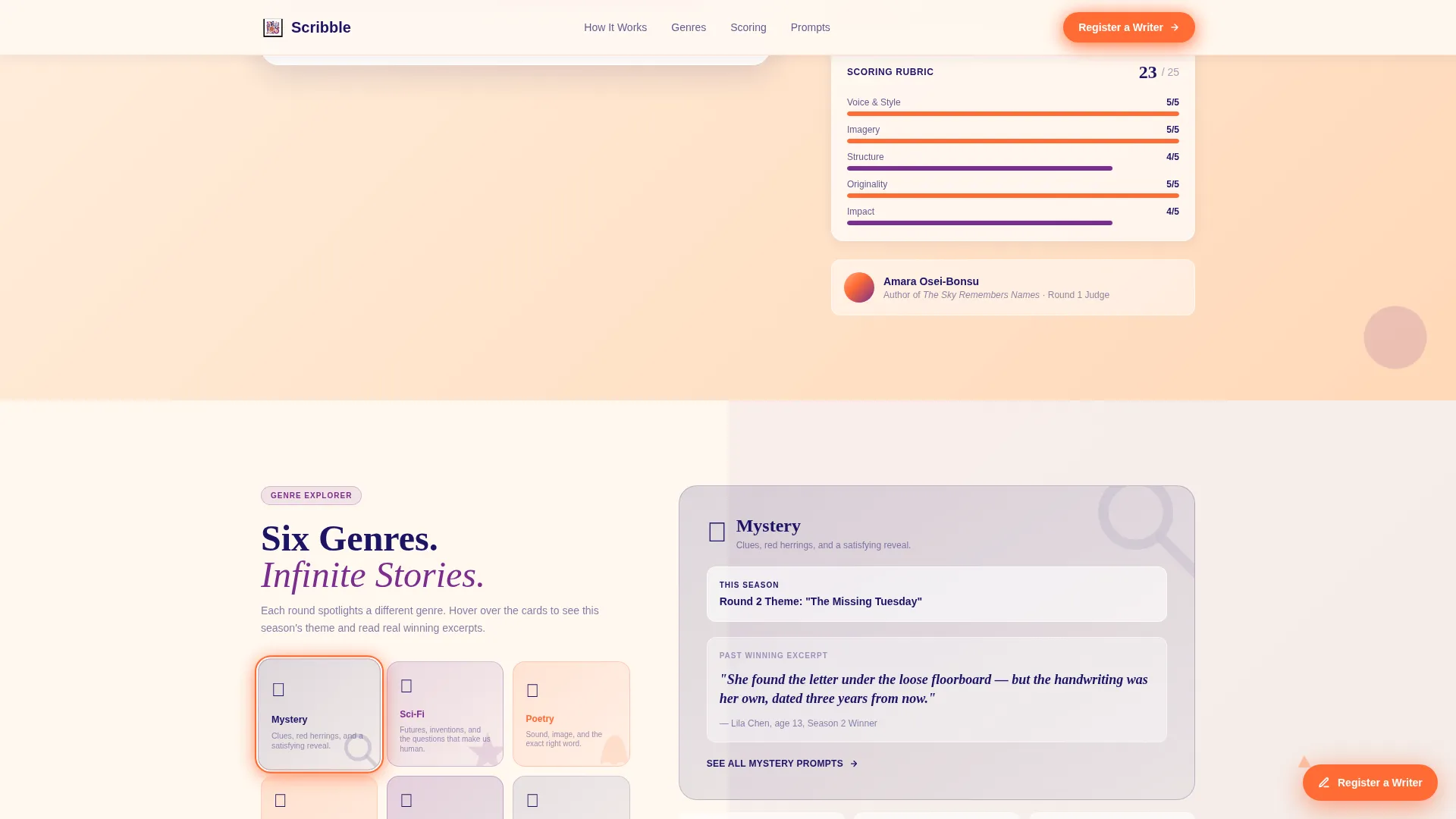Kids Creative Writing Competition Landing Page