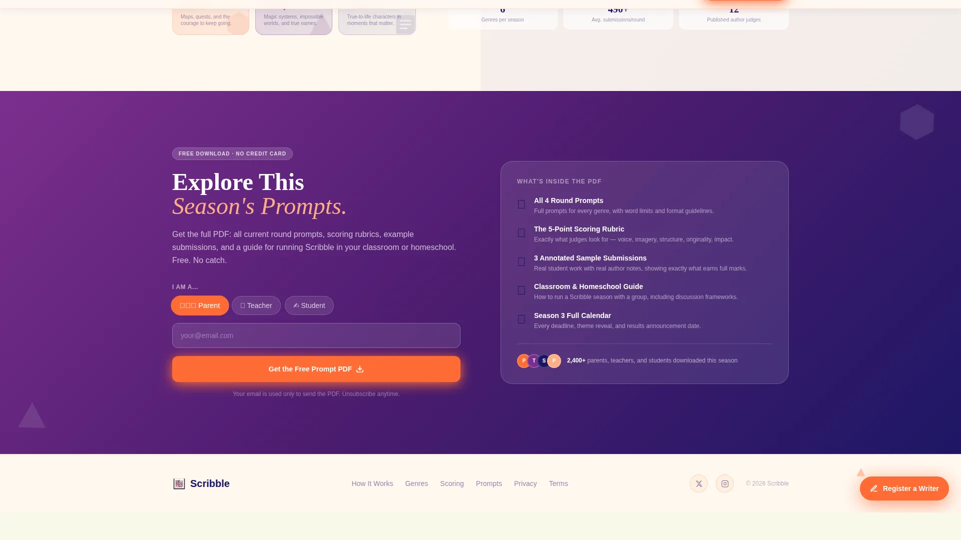 Kids Creative Writing Competition Landing Page
