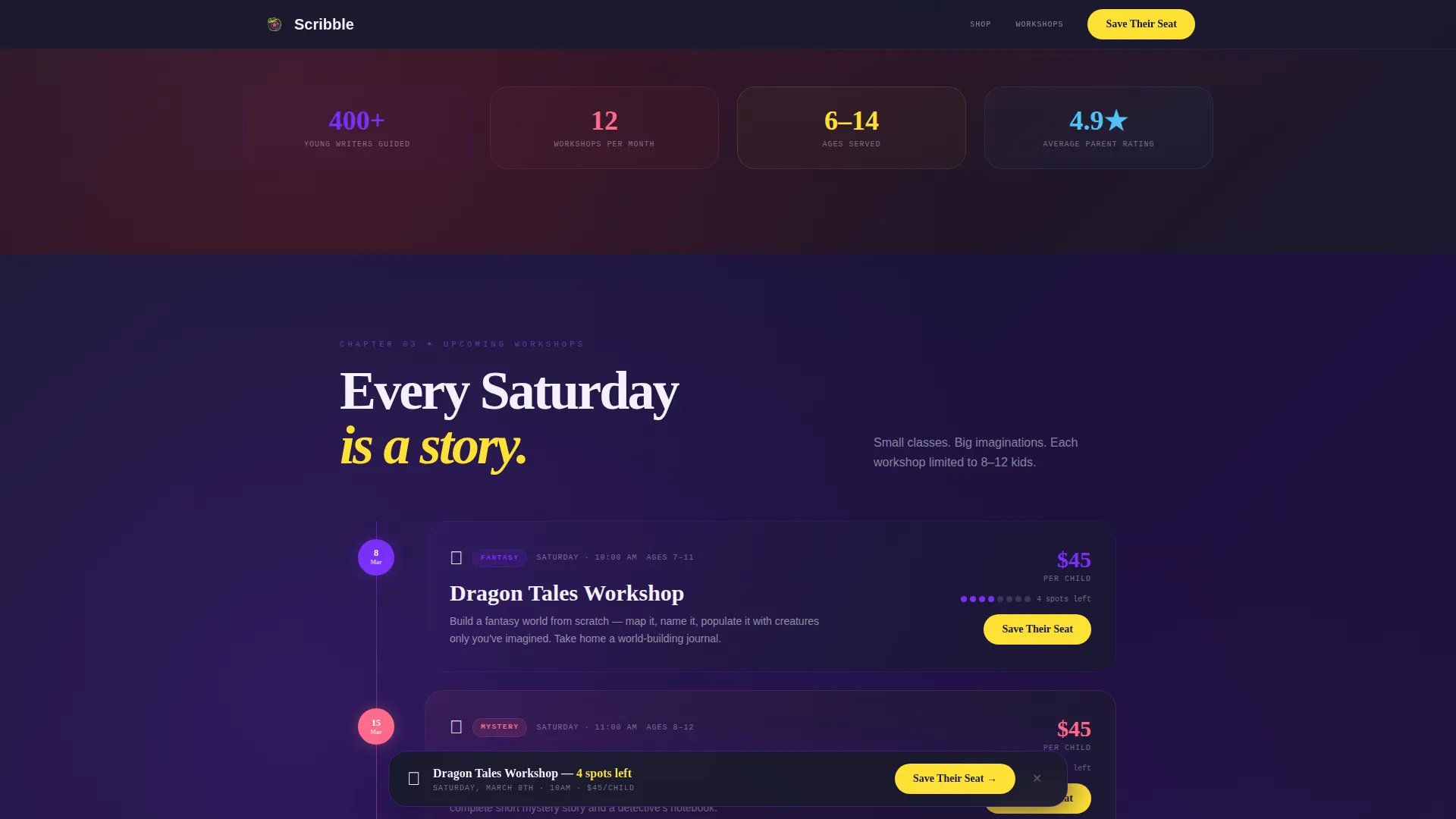 Kids Creative Writing Store Landing Page Template