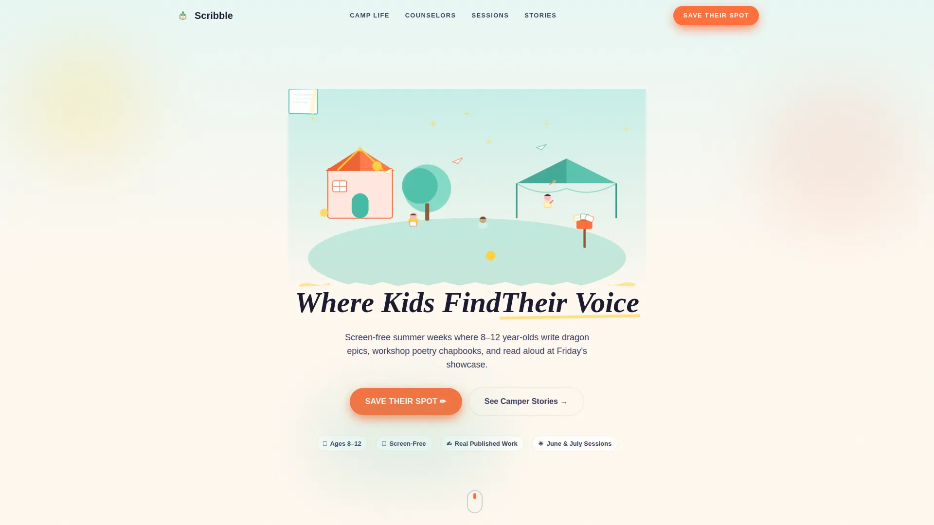 Kids Creative Writing Summer Camp Landing Page