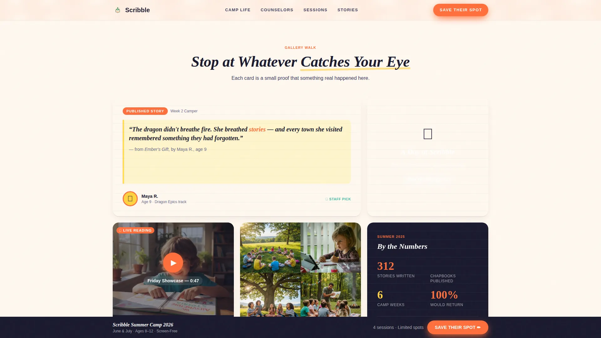 Kids Creative Writing Summer Camp Landing Page