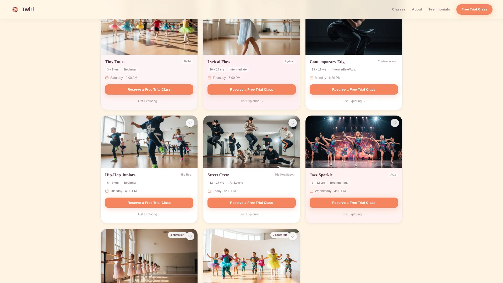 Kids Dance Academy Landing Page Template