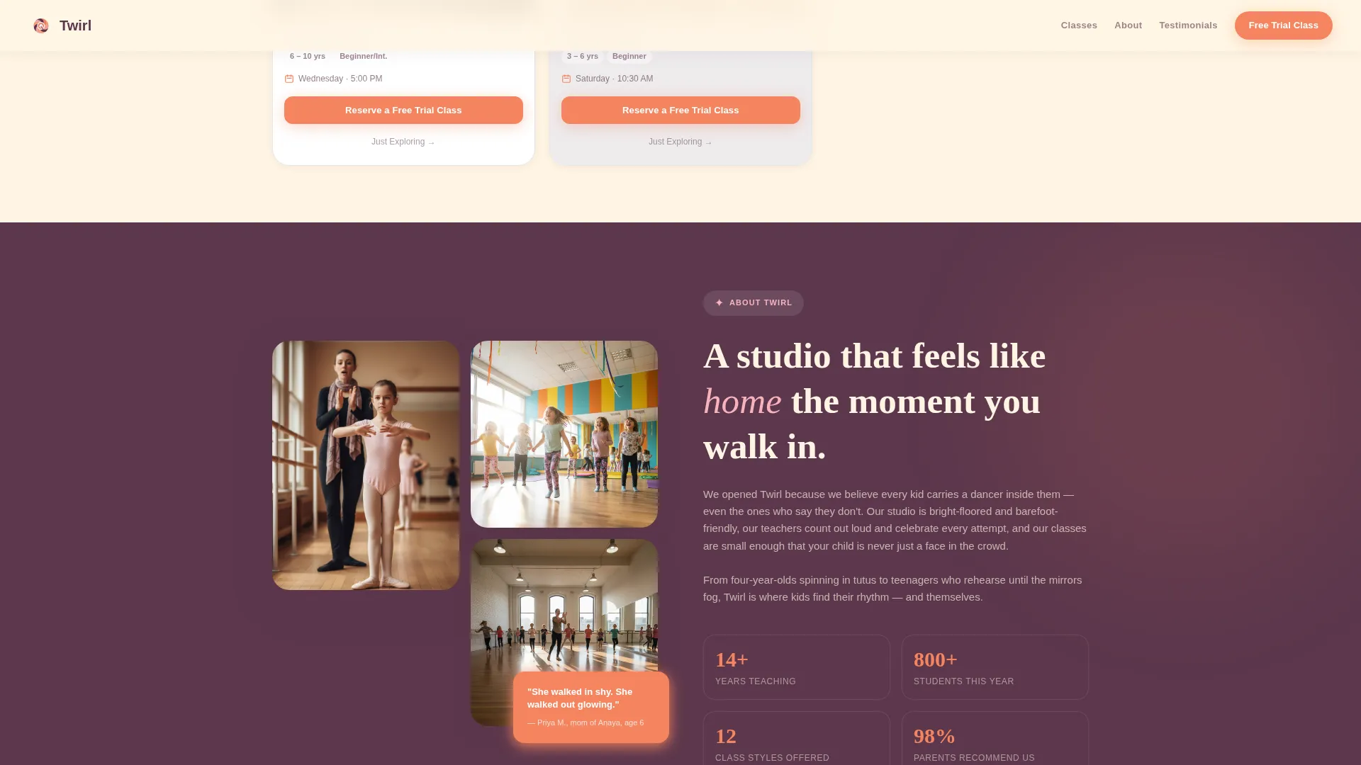 Kids Dance Academy Landing Page Template