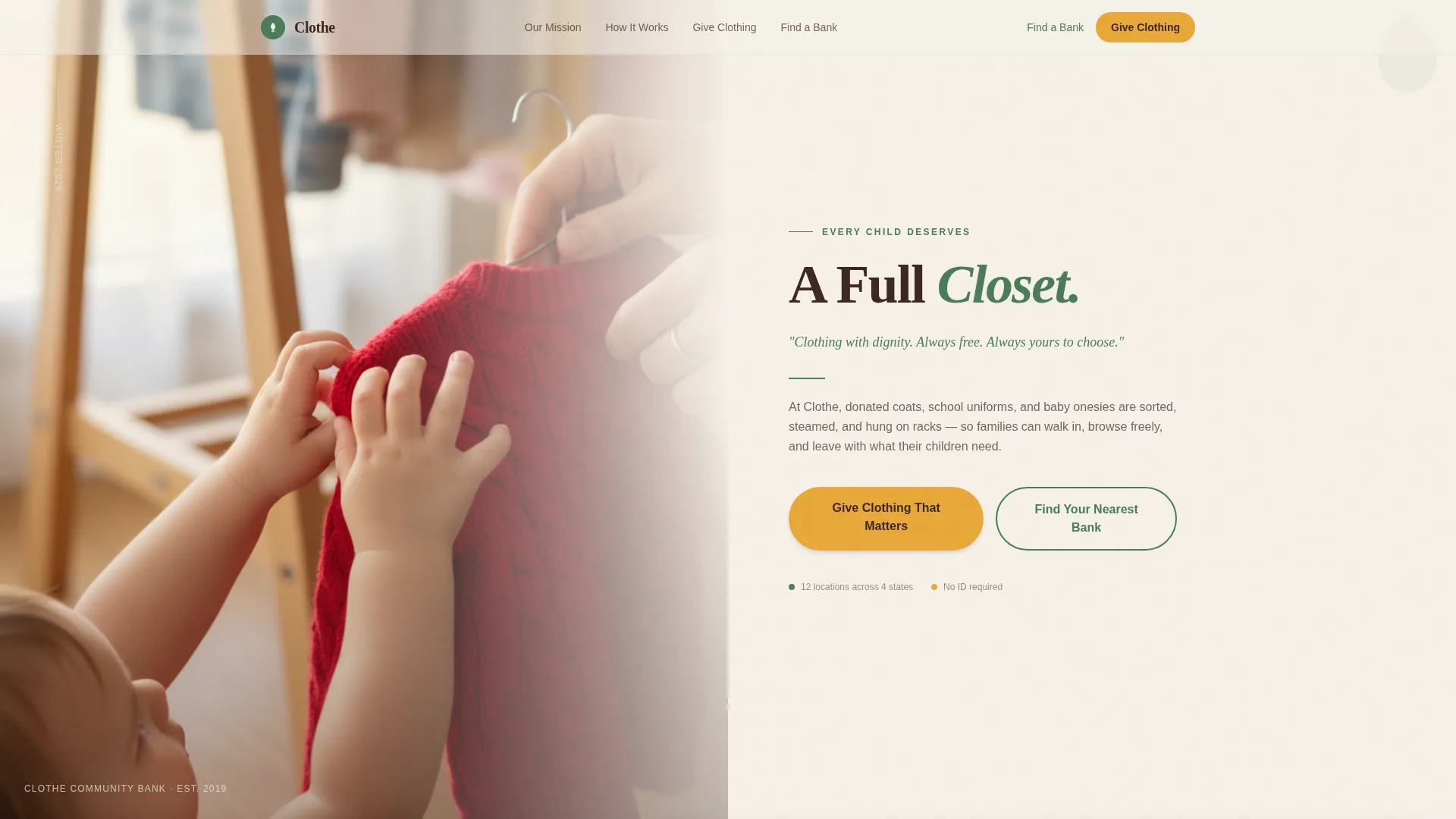Dignified Community Clothing Bank Landing Page