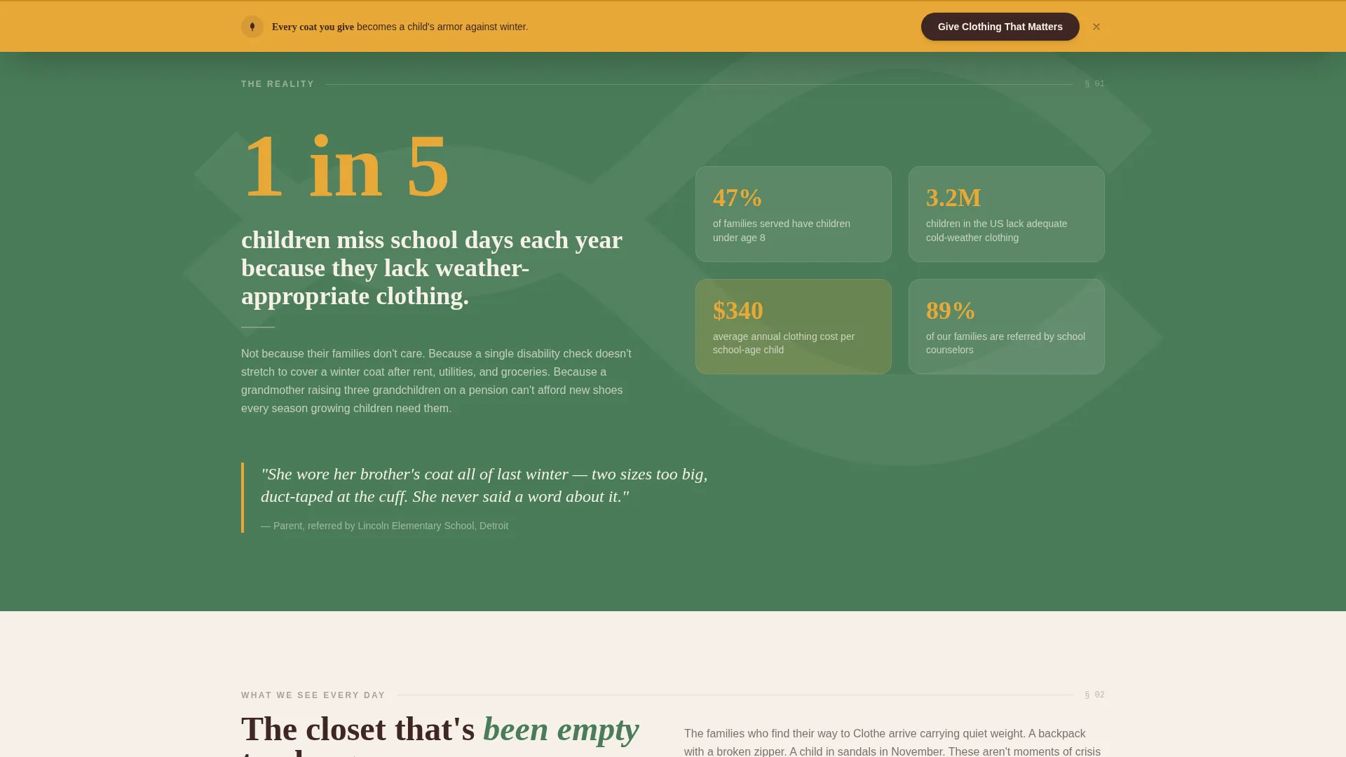 Dignified Community Clothing Bank Landing Page