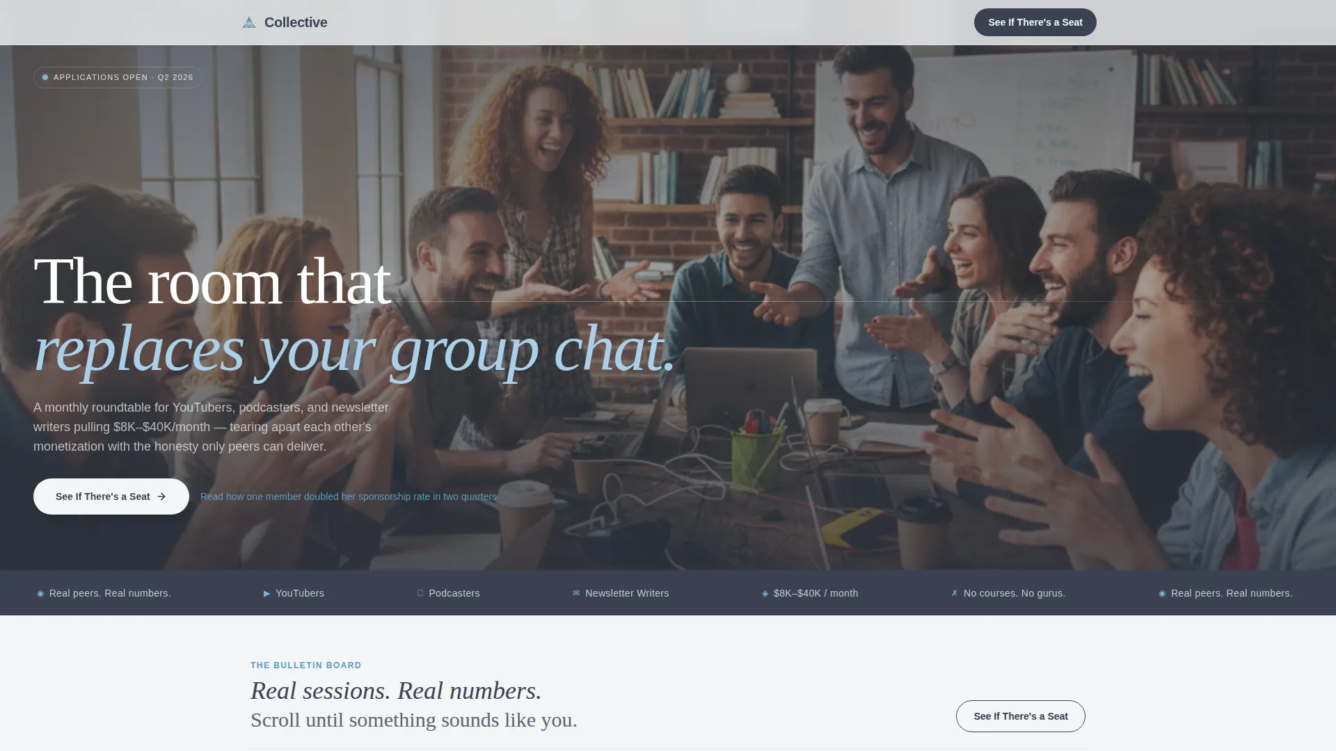 Creator Peer Advisory Board Landing Page Template