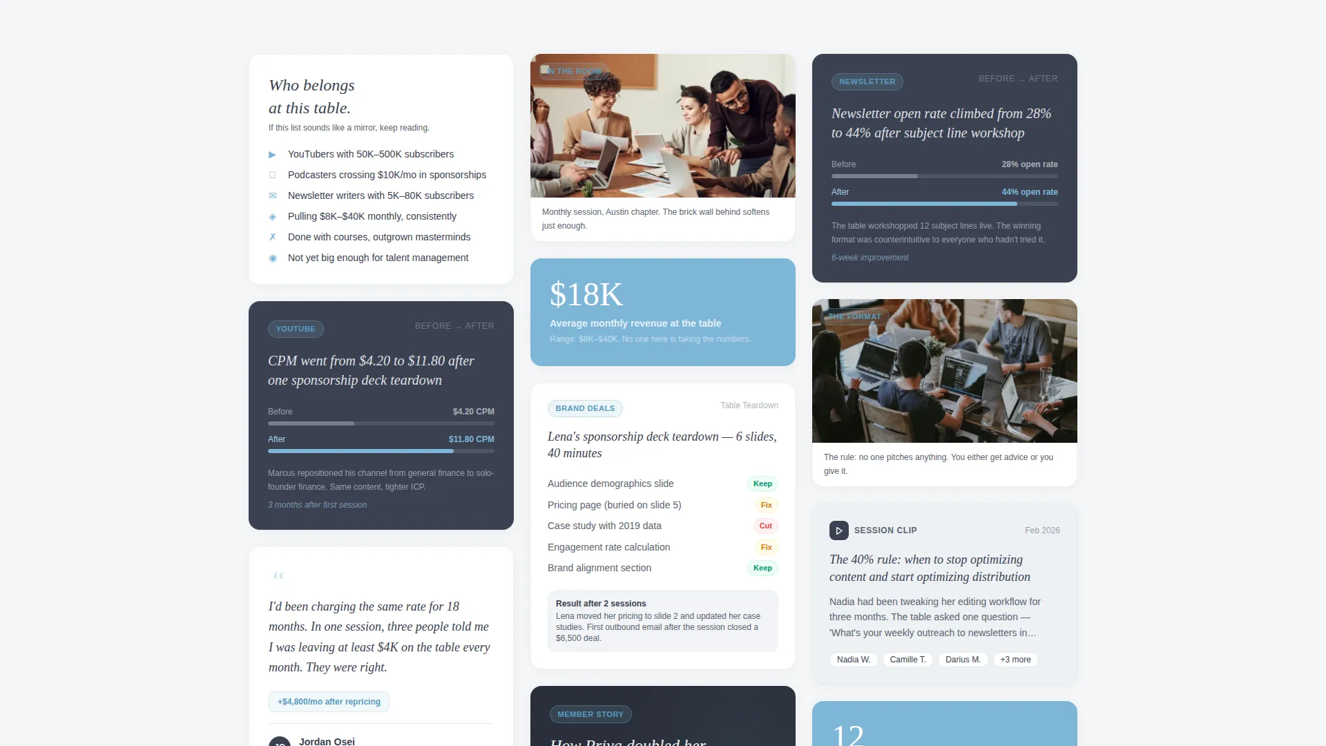 Creator Peer Advisory Board Landing Page Template