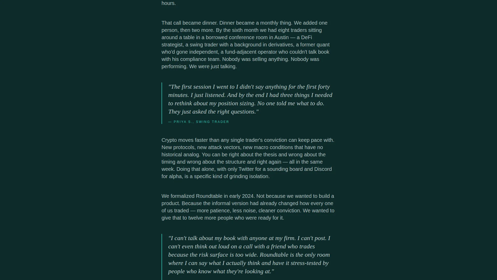 Elite Crypto Traders Peer Advisory Landing Page