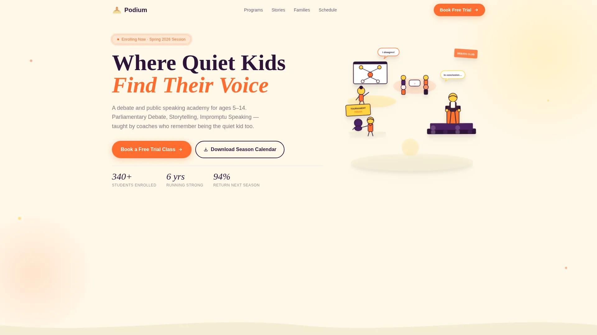 Kids Debate & Public Speaking Academy Landing Page