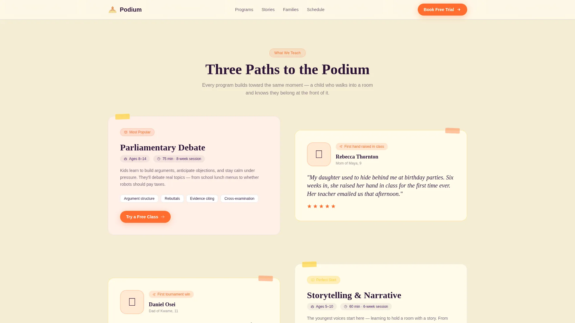 Kids Debate & Public Speaking Academy Landing Page
