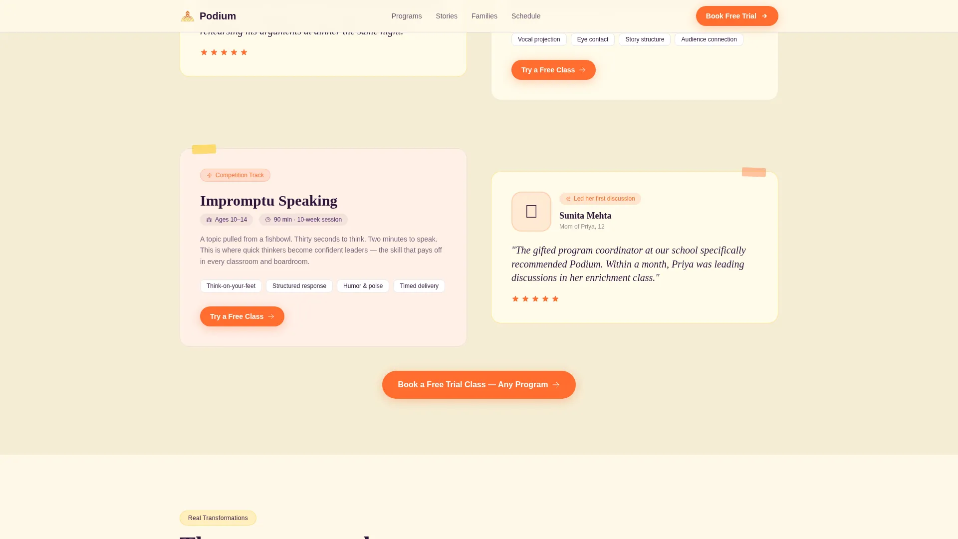 Kids Debate & Public Speaking Academy Landing Page