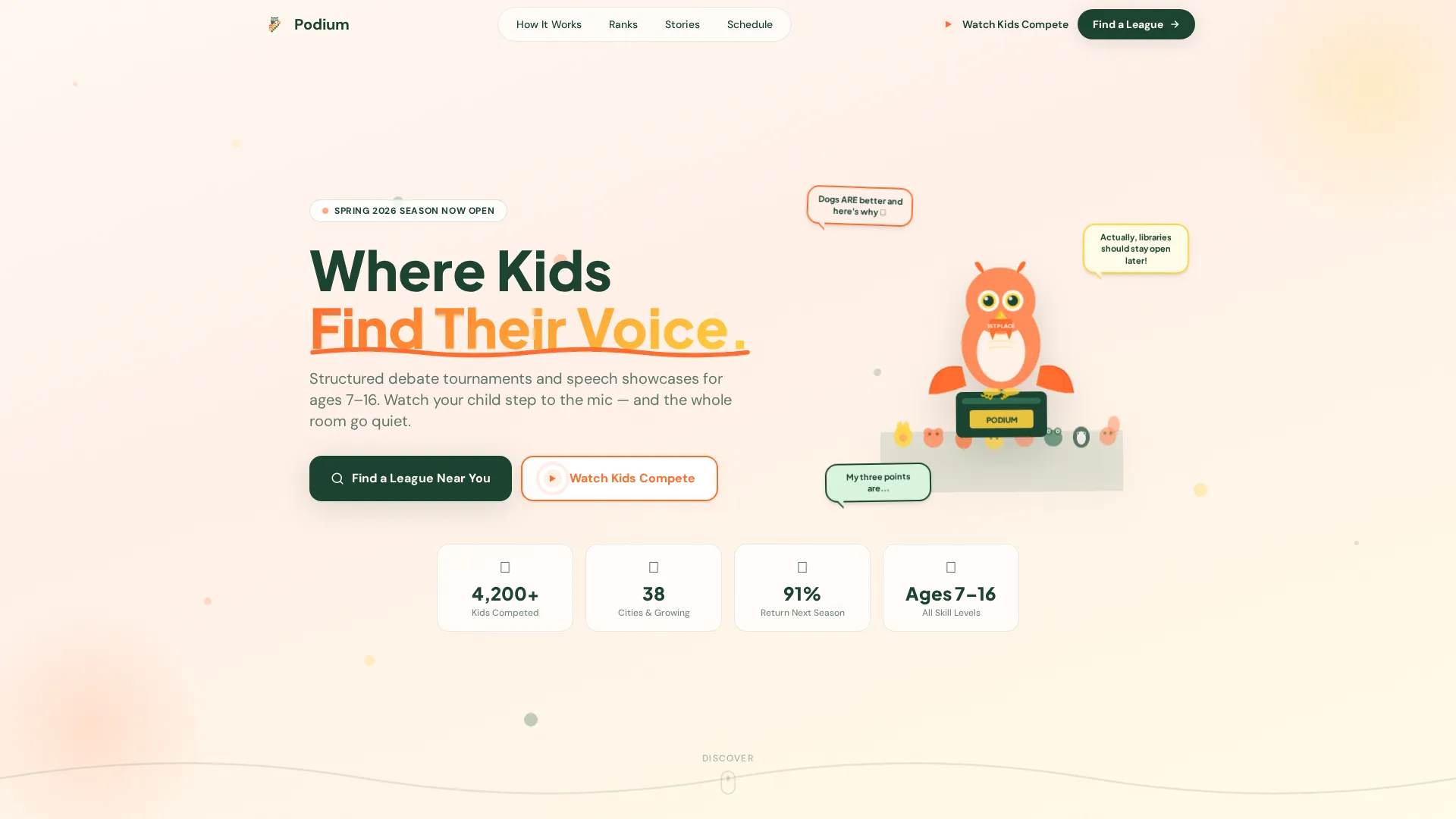 Kids Debate & Public Speaking League Landing Page