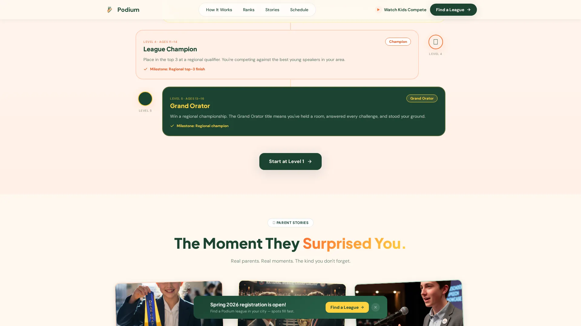 Kids Debate & Public Speaking League Landing Page