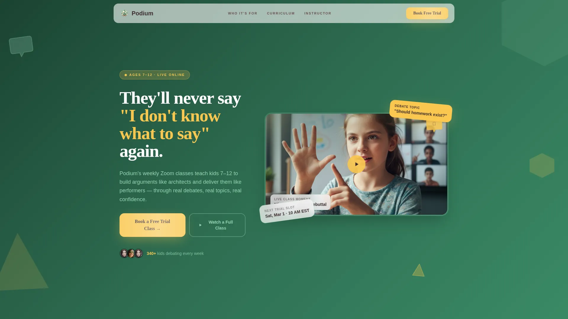 Kids Debate & Public Speaking Class Landing Page