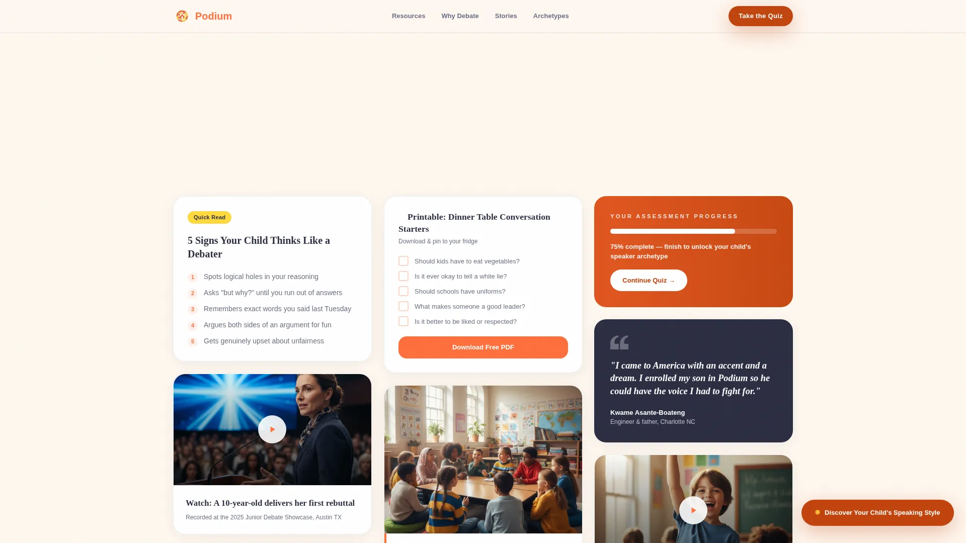 Kids Debate & Public Speaking Parent Resource Landing Page