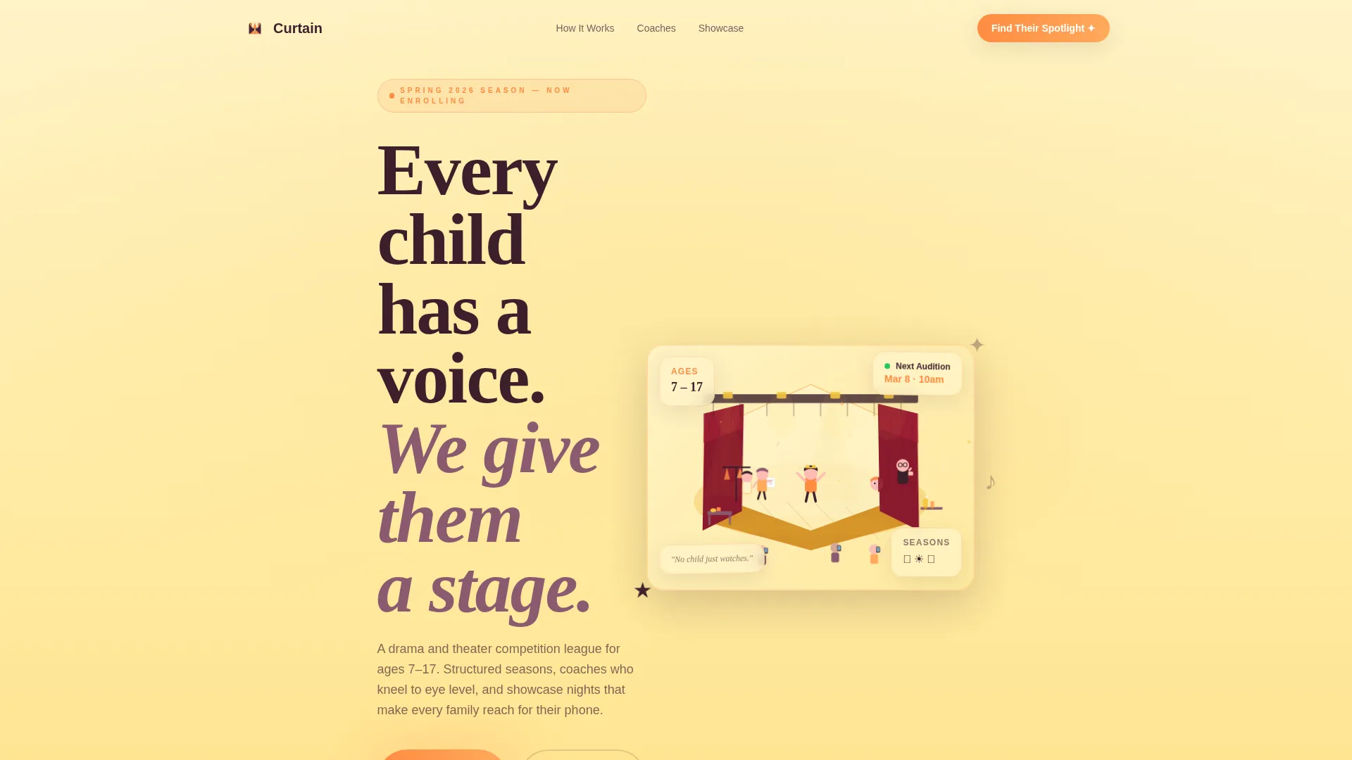Kids Drama & Theater League Landing Page Template