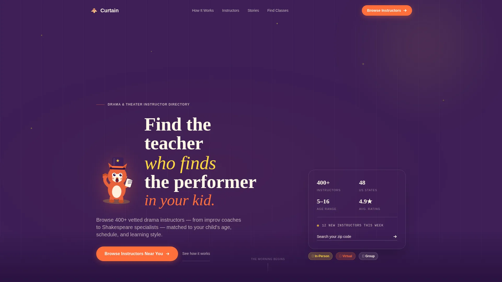 Kids Drama & Theater Instructor Directory Landing Page