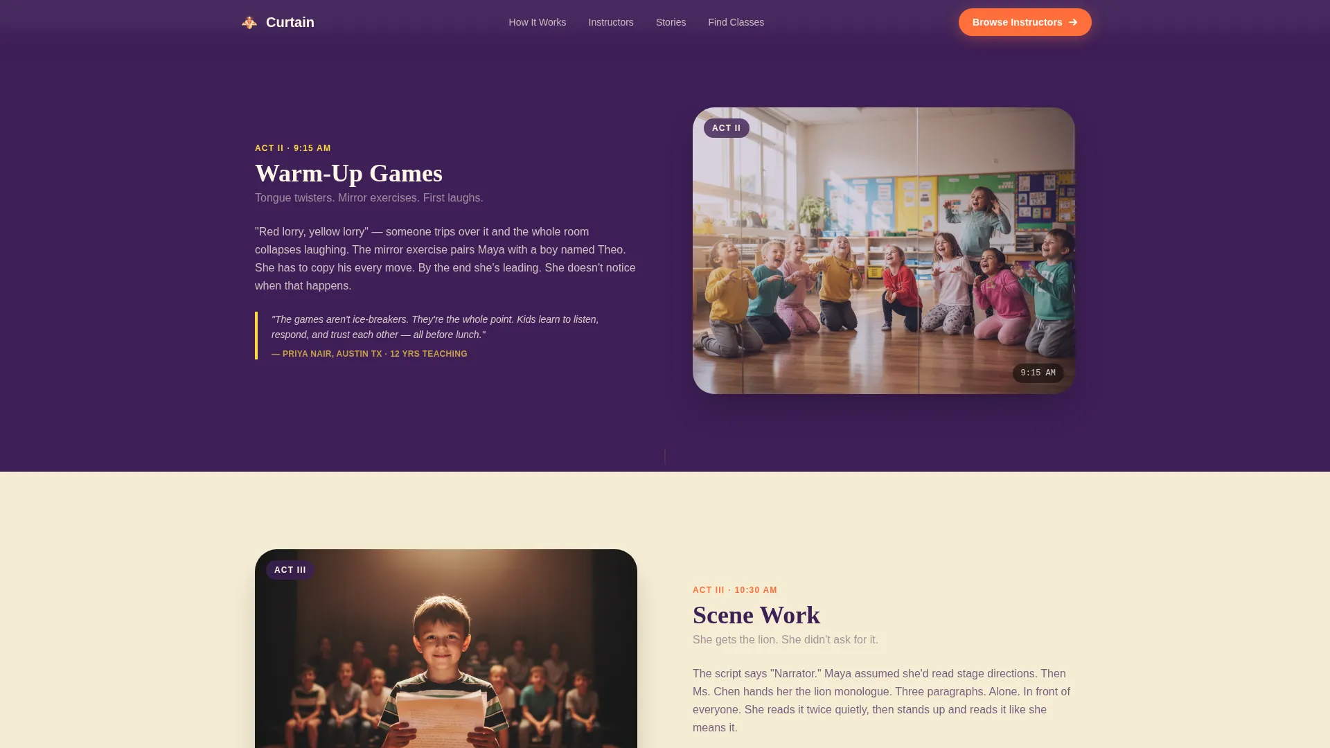 Kids Drama & Theater Instructor Directory Landing Page