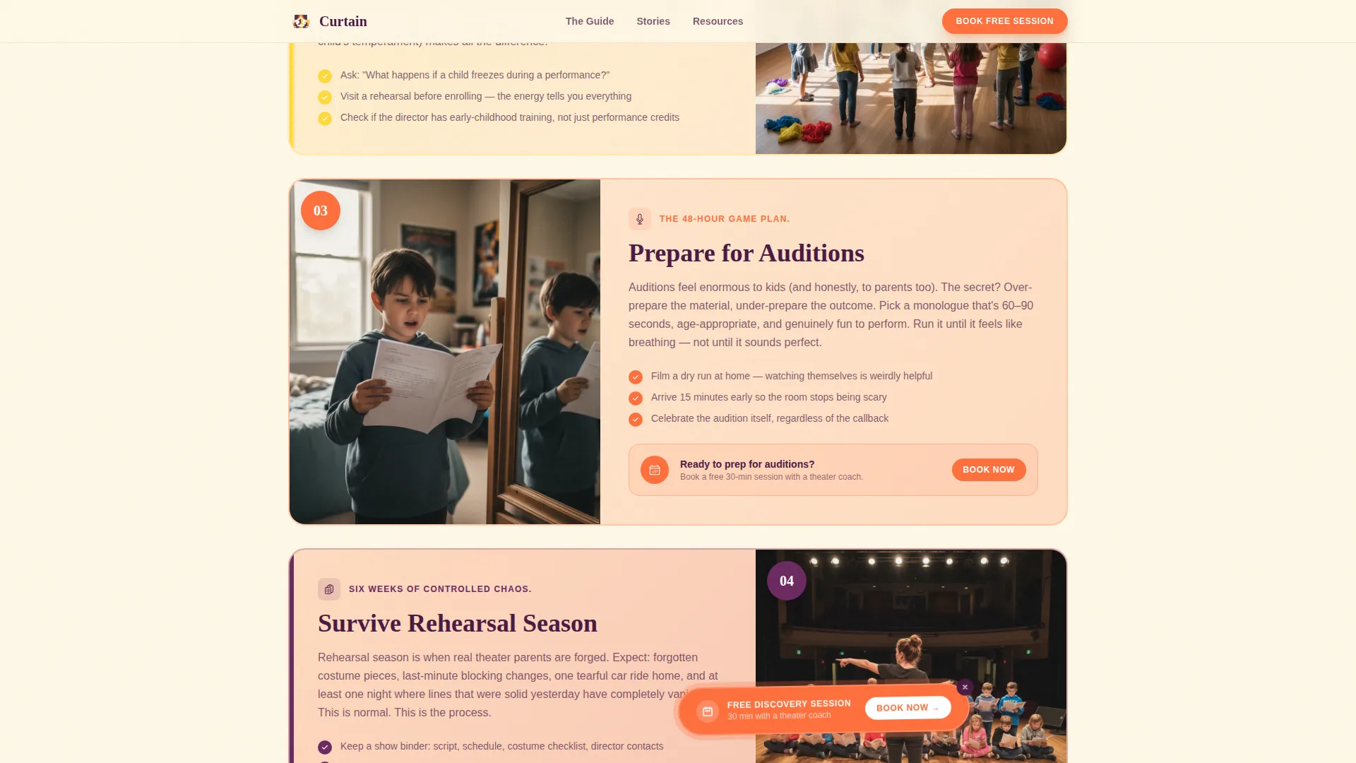 Kids Theater Parent Resource Landing Page Template