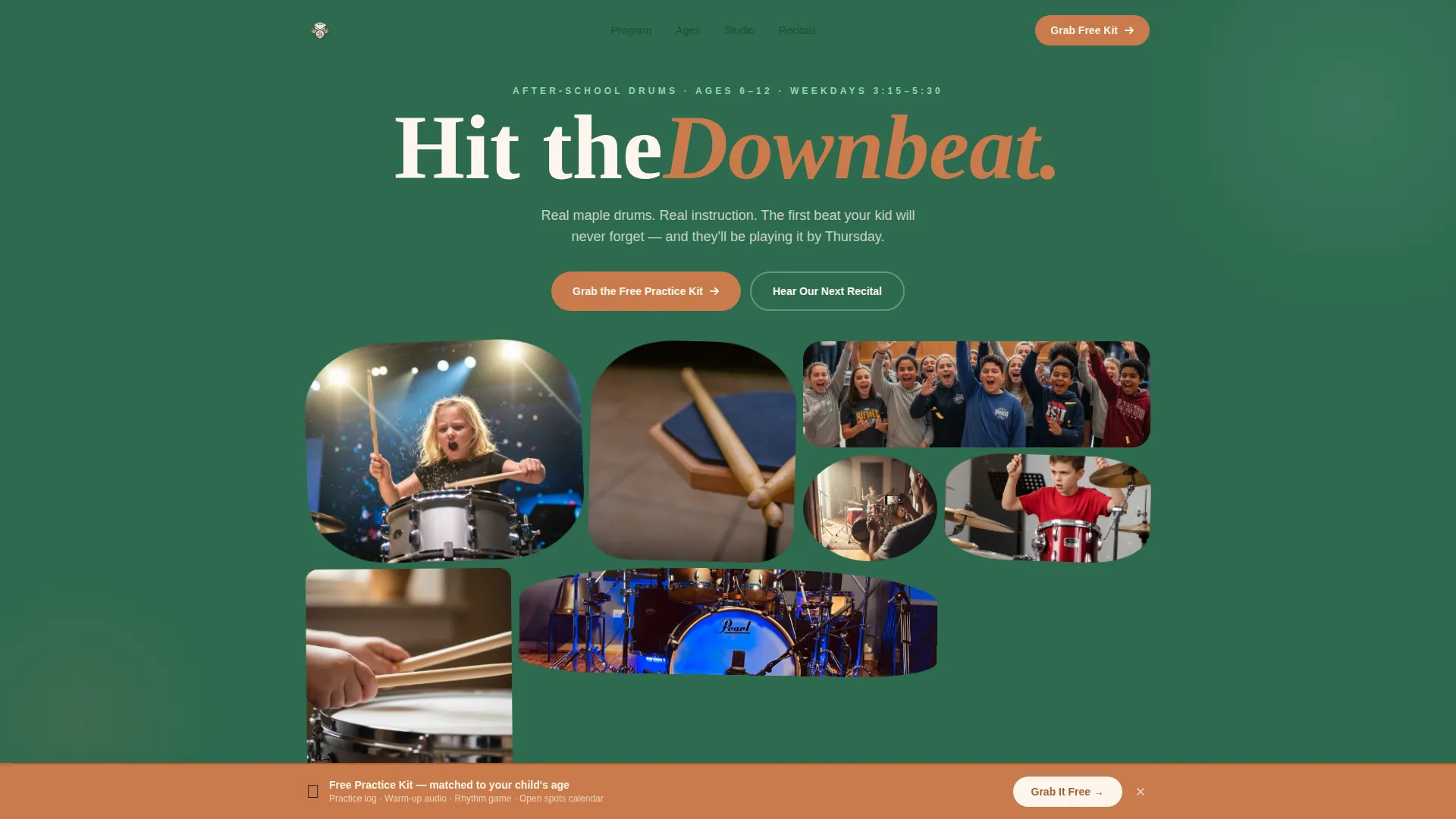 Kids Drums After-School Program Landing Page