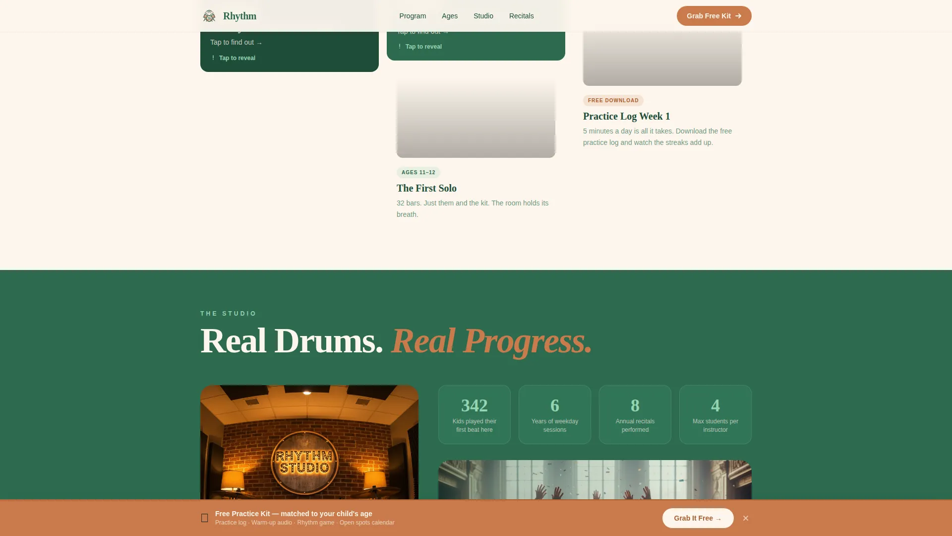 Kids Drums After-School Program Landing Page