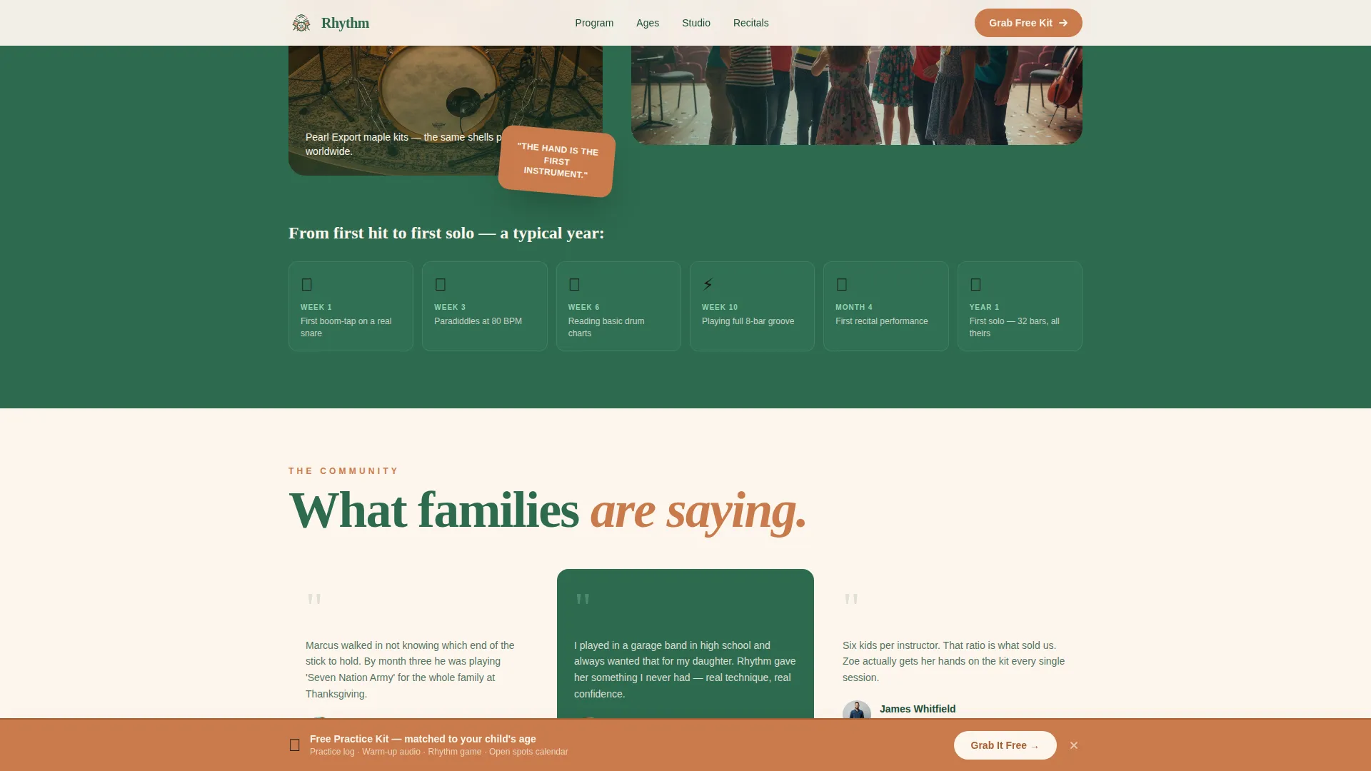 Kids Drums After-School Program Landing Page