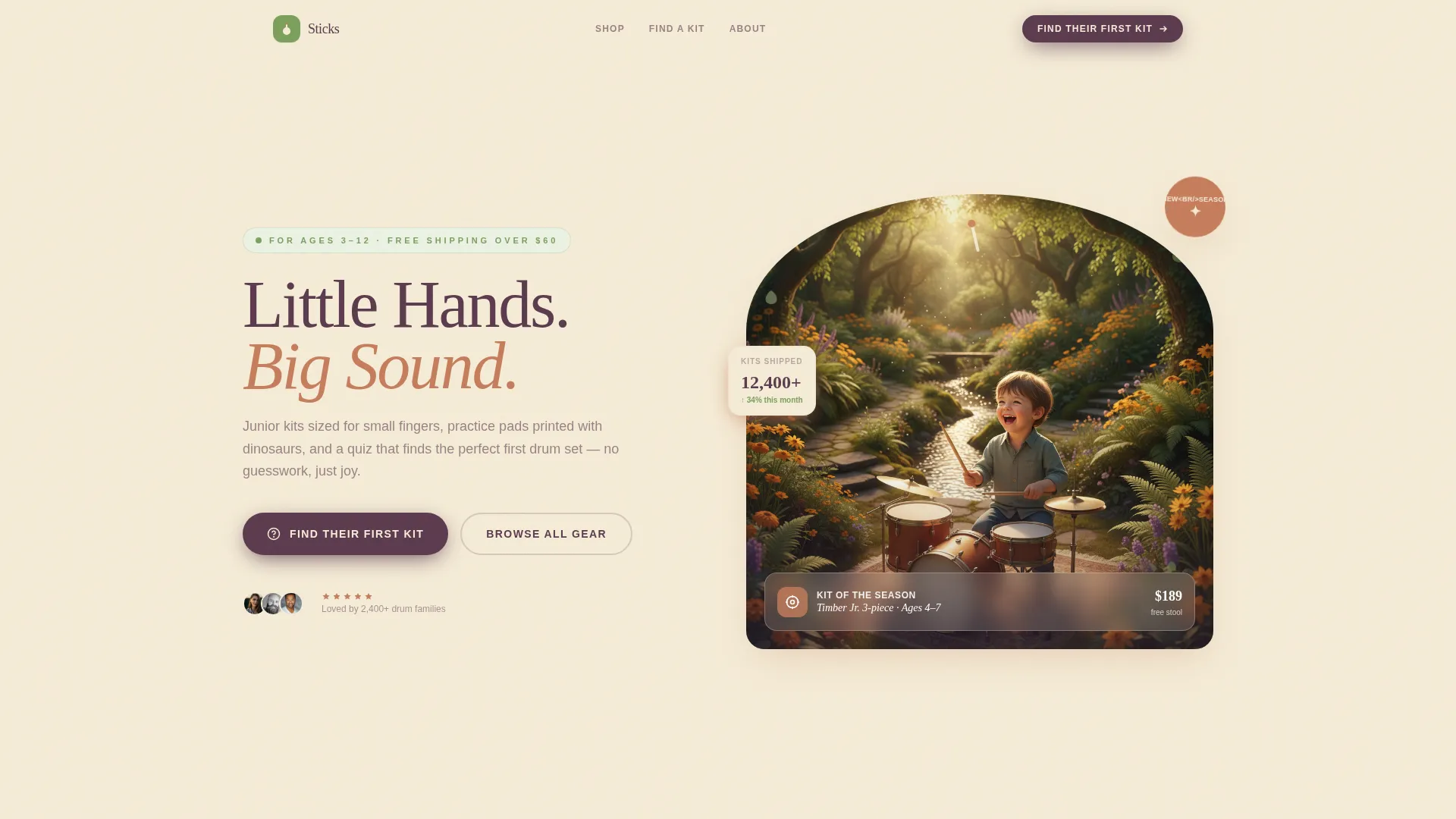 Kids Drums Landing Page Template | Masonry Style