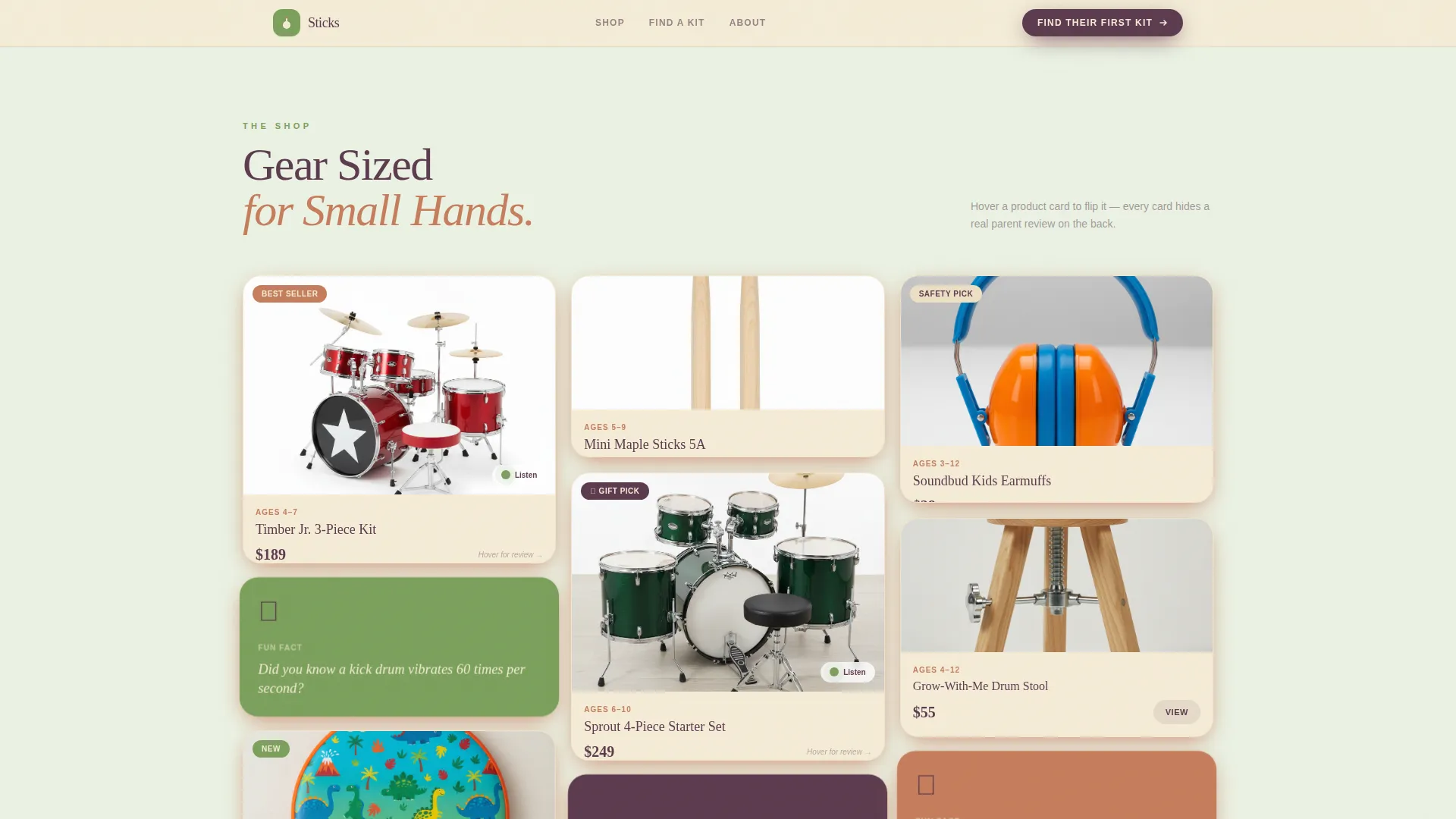 Kids Drums Landing Page Template | Masonry Style