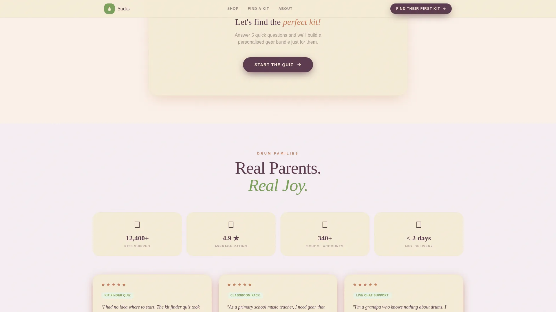Kids Drums Landing Page Template | Masonry Style