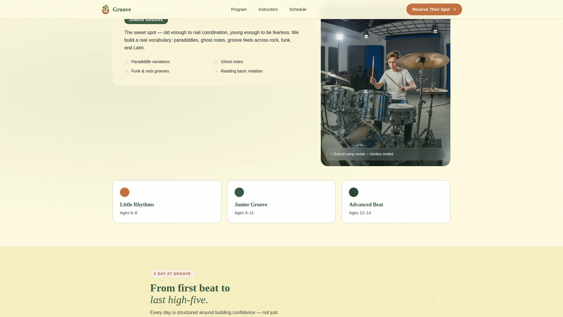 Kids Drums Summer Camp Landing Page Template