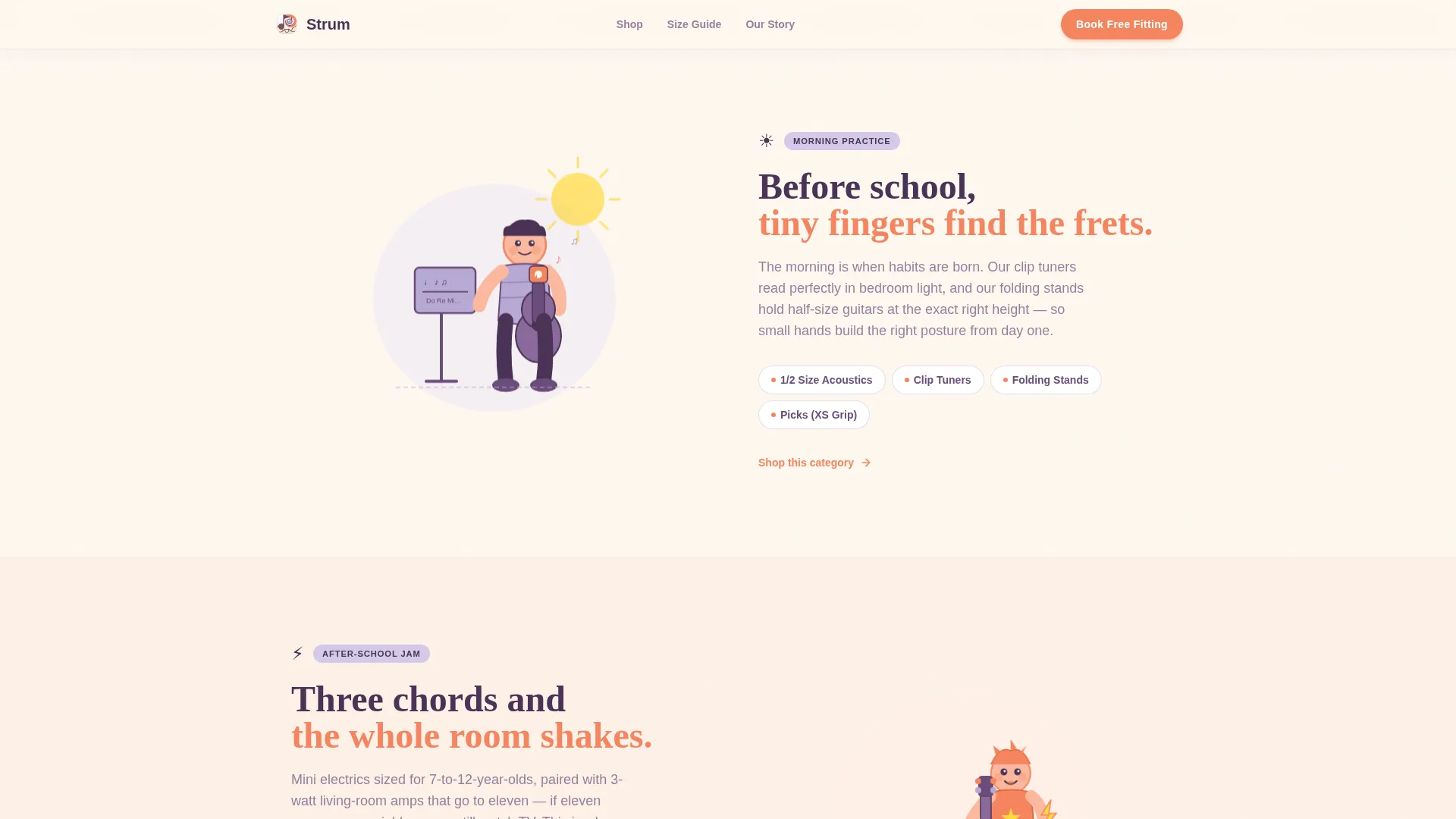 Kids Guitar Gear Store Landing Page Template