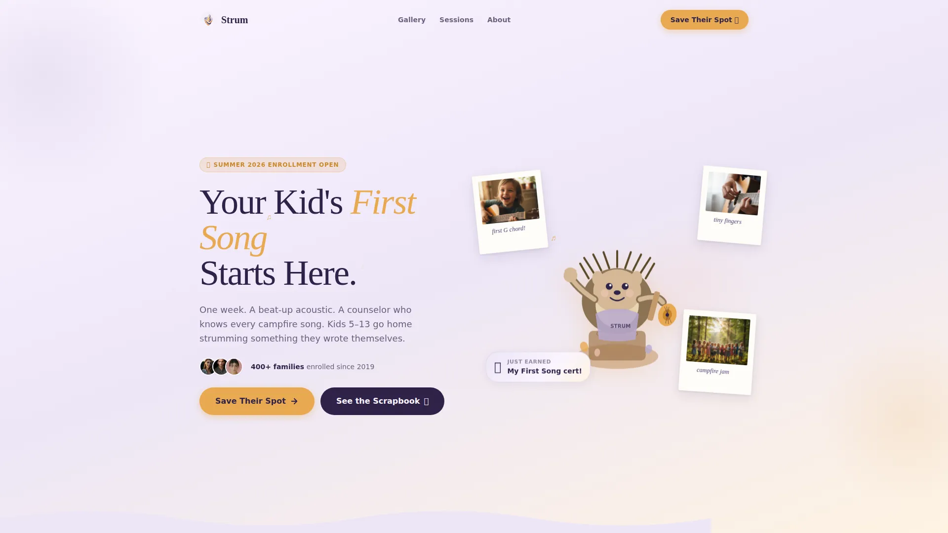 Kids Guitar Summer Camp Landing Page Template