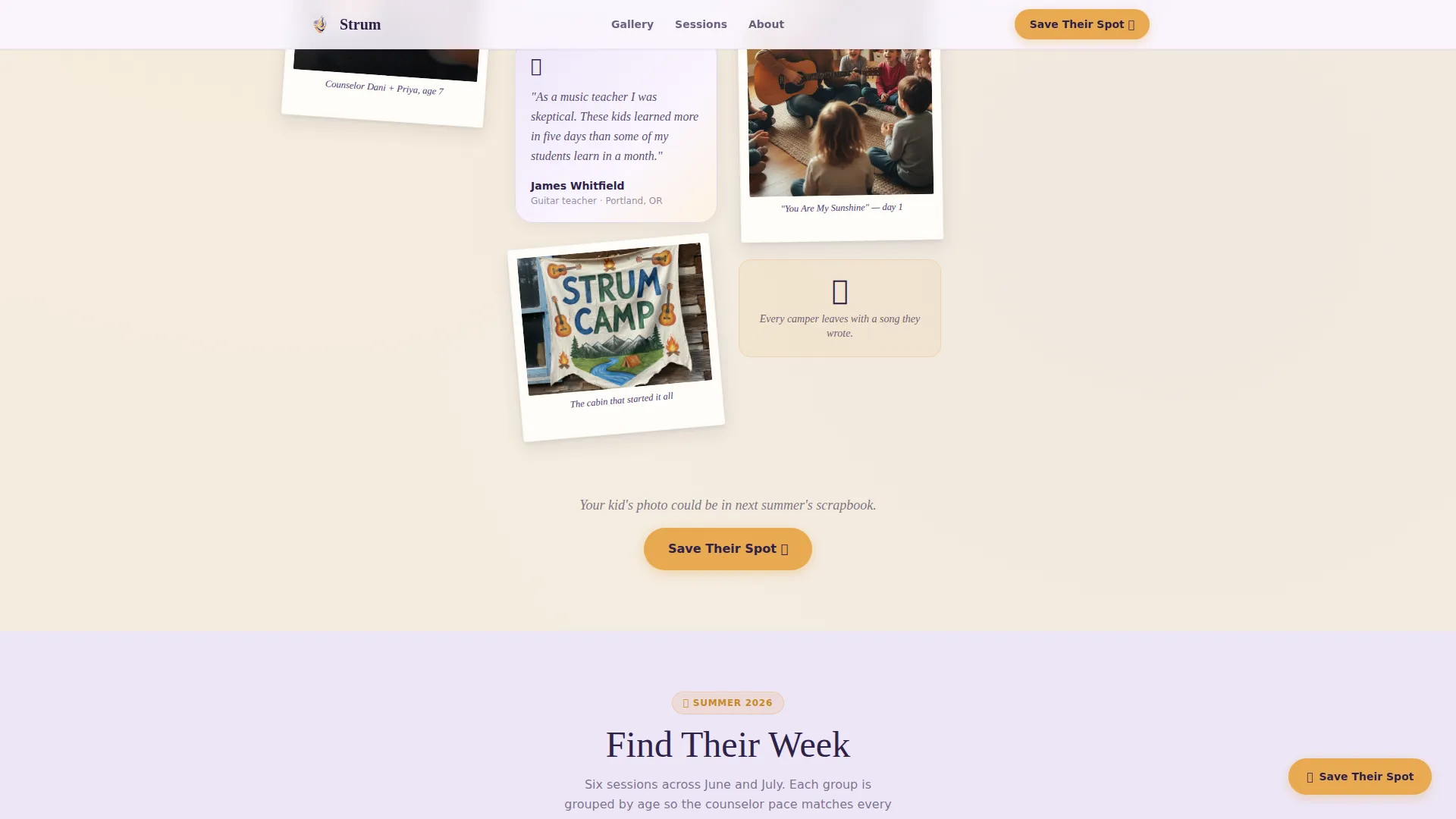 Kids Guitar Summer Camp Landing Page Template