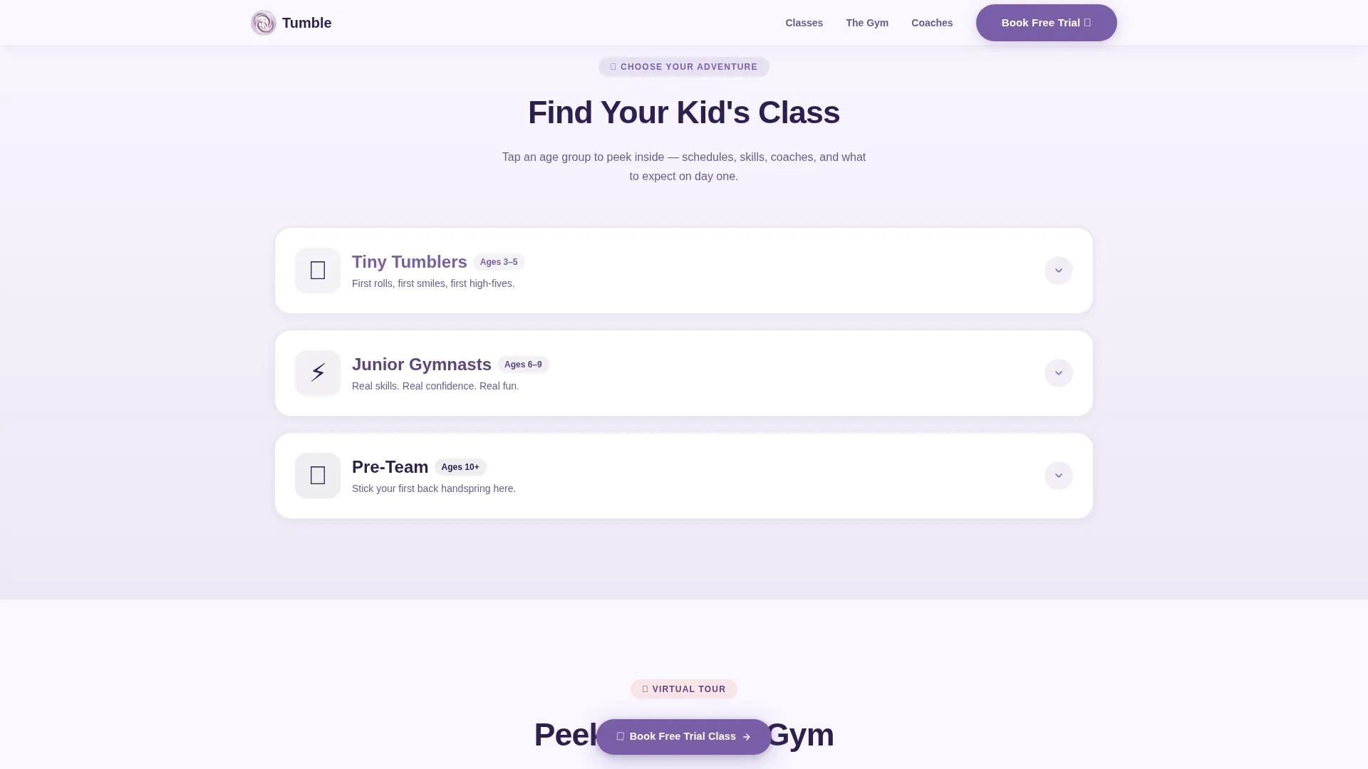 Kids Gymnastics Academy Landing Page Template