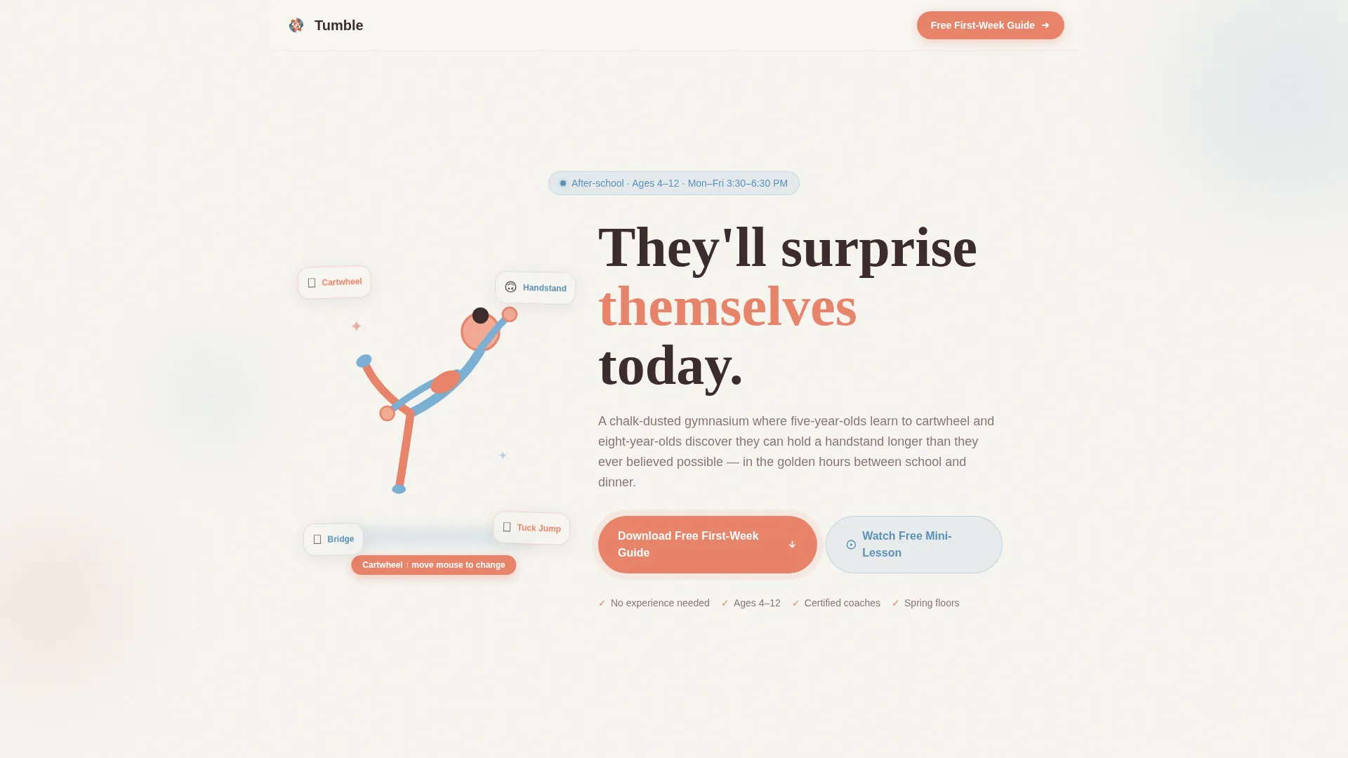 Kids Gymnastics After-School Program Landing Page
